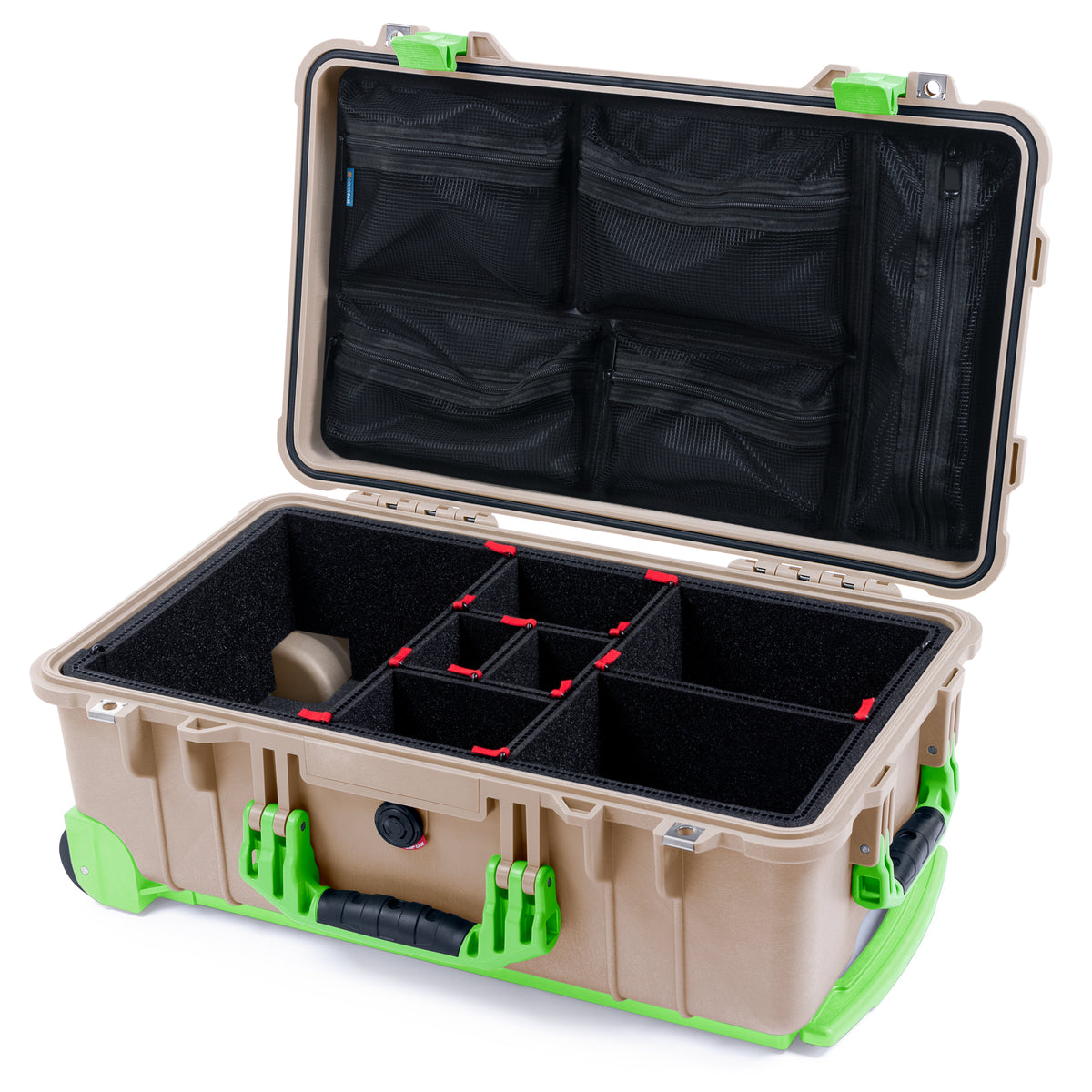 Pelican 1510 Case - Desert Tan & Lime Green Trolley