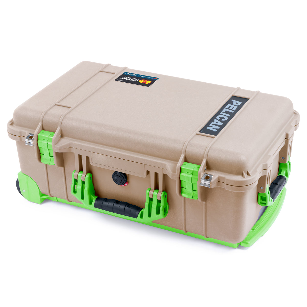Pelican 1510 Case - Desert Tan &amp; Lime Green Trolley