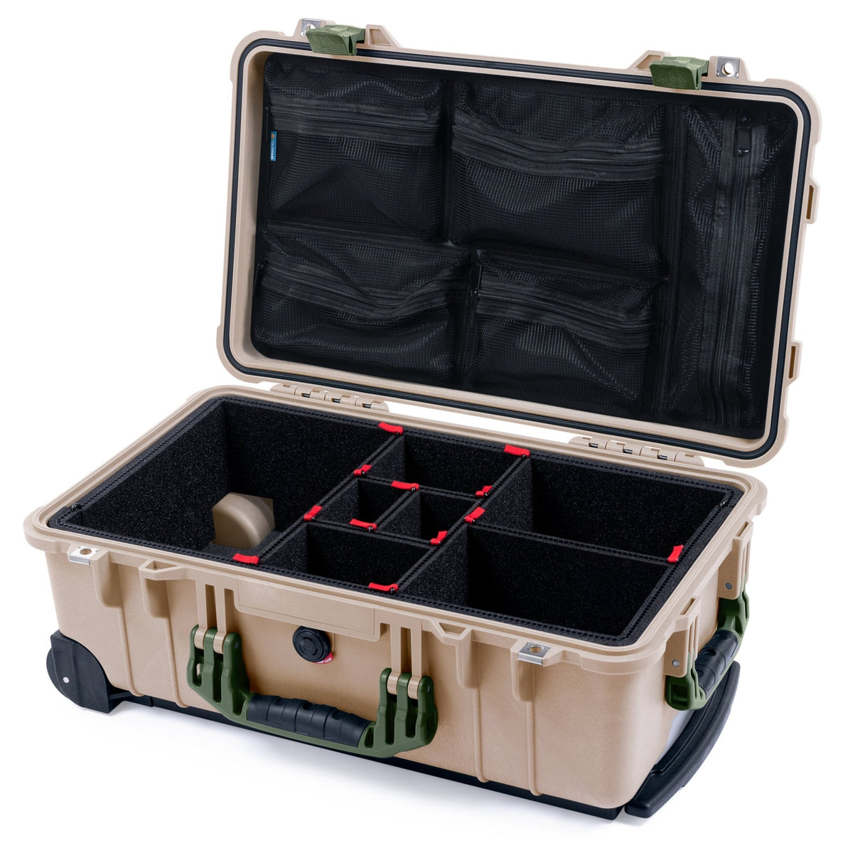Pelican 1510 Case - Desert Tan &amp; OD Green - TrekPak Divider System / Mesh Lid Organizer
