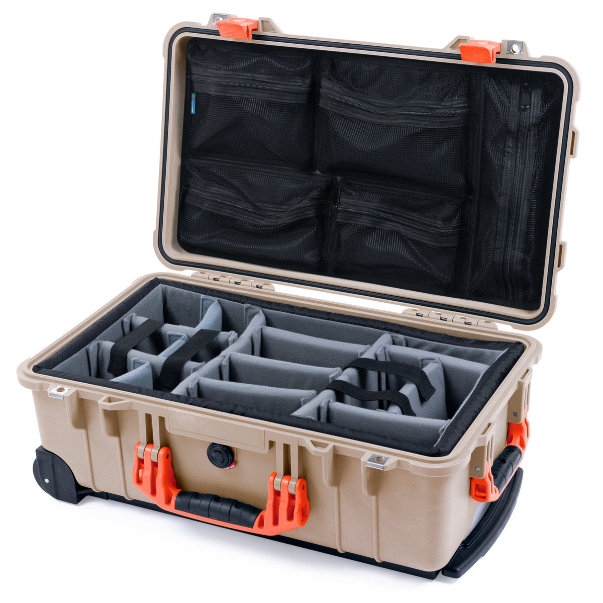 Pelican 1510 Case - Desert Tan &amp; Orange - Padded Microfiber Dividers / Mesh Lid Organizer
