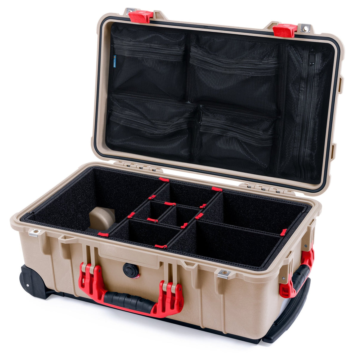 Pelican 1510 Case - Desert Tan &amp; Red - TrekPak Divider System / Mesh Lid Organizer