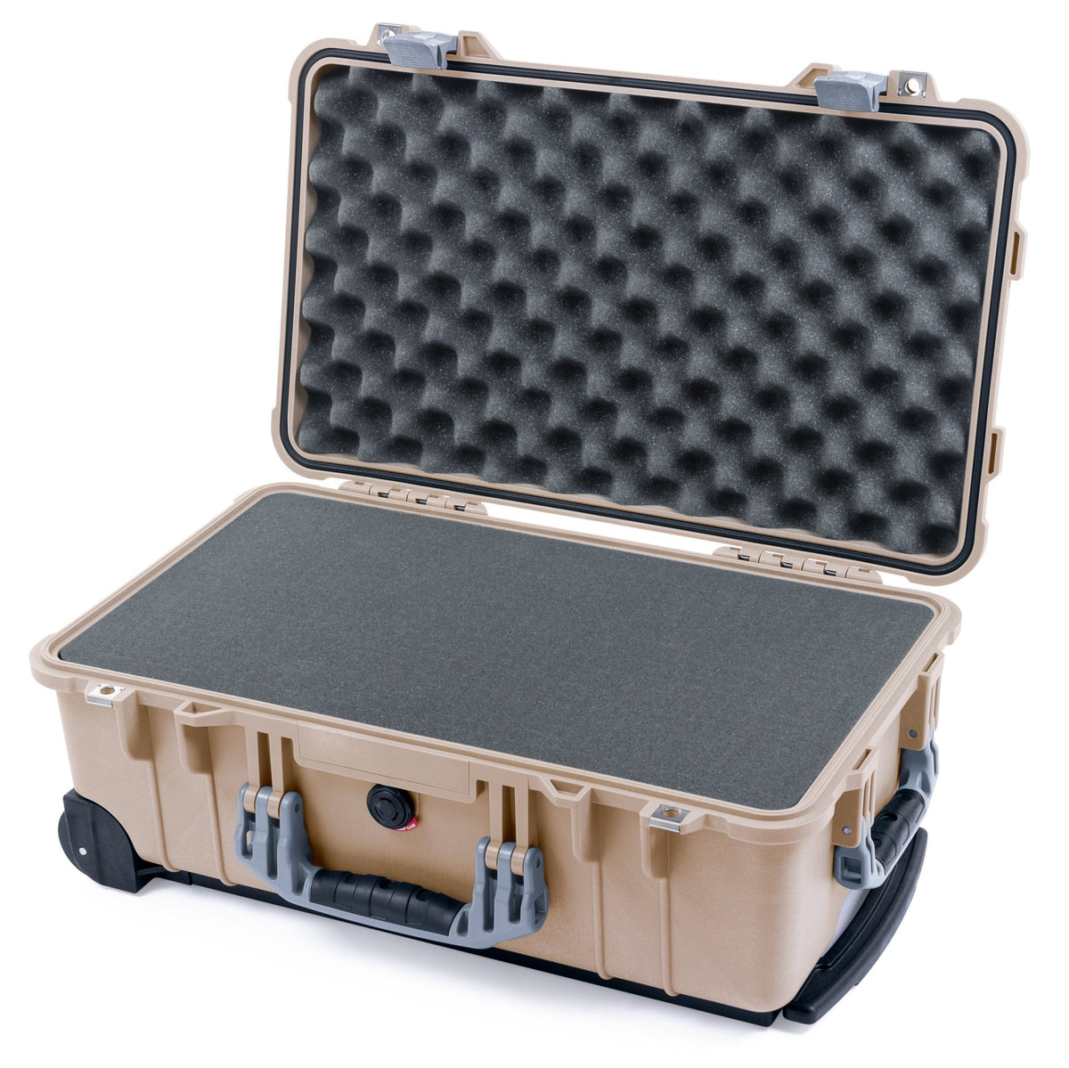 Pelican 1510 Case - Desert Tan &amp; Silver - Pick &amp; Pluck Foam / Convolute Lid Foam