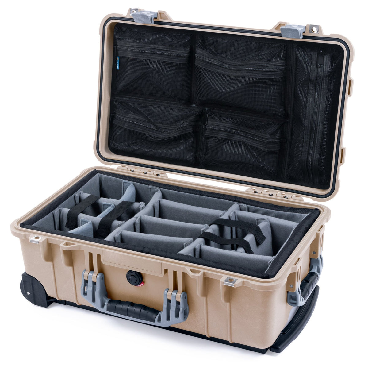 Pelican 1510 Case - Desert Tan &amp; Silver - Padded Microfiber Dividers / Mesh Lid Organizer