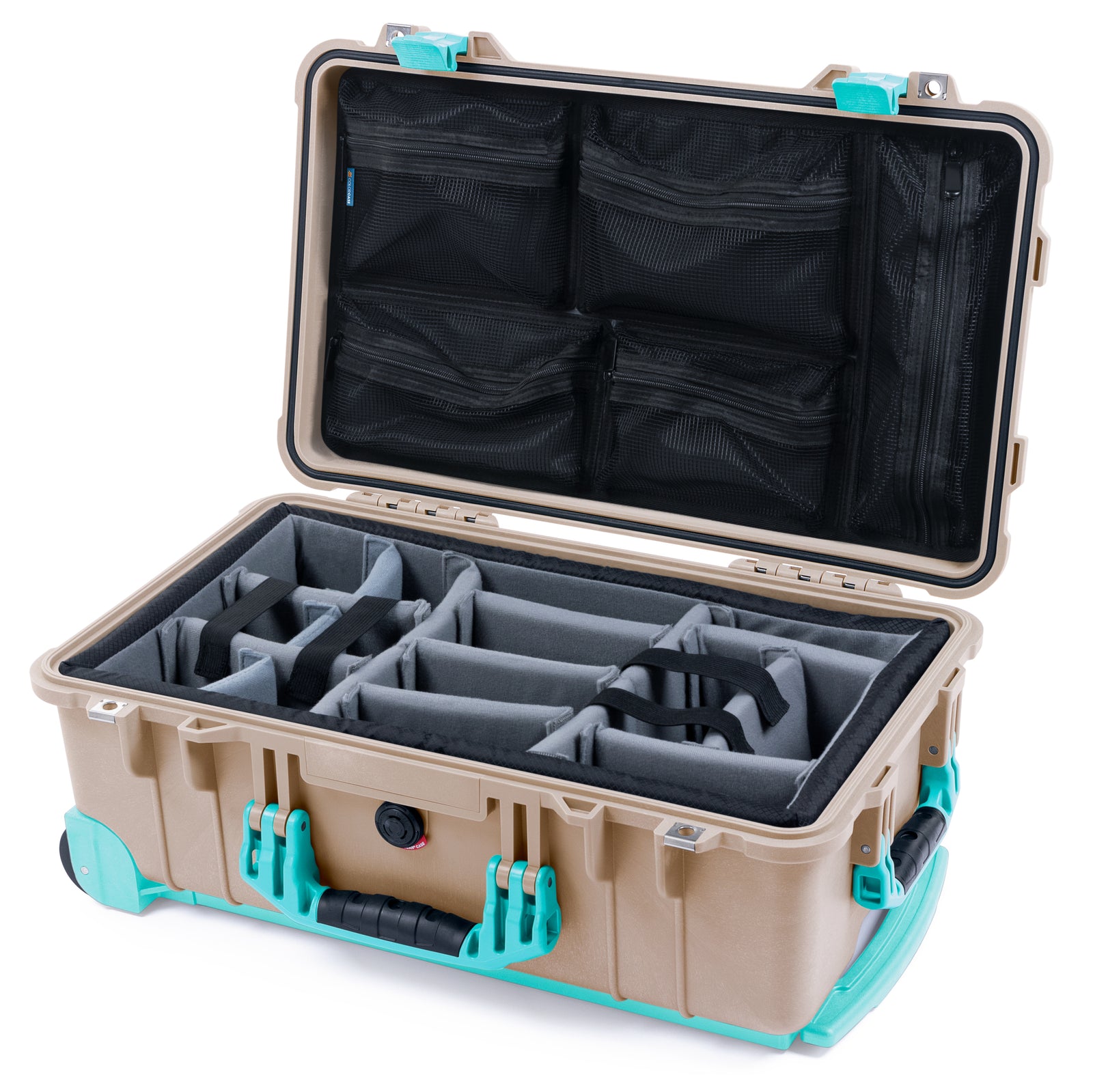 Pelican 1510 Case - Desert Tan & Teal Trolley