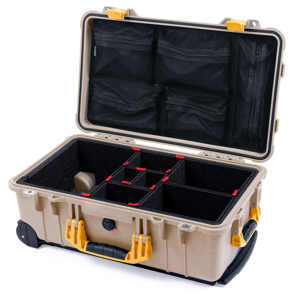 Pelican 1510 Case - Desert Tan &amp; Yellow - TrekPak Divider System / Mesh Lid Organizer