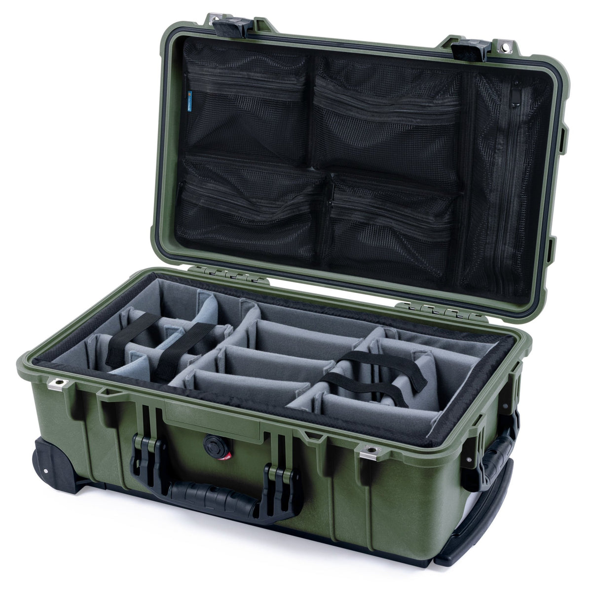 Pelican 1510 Case - OD Green &amp; Black - Padded Microfiber Dividers / Mesh Lid Organizer
