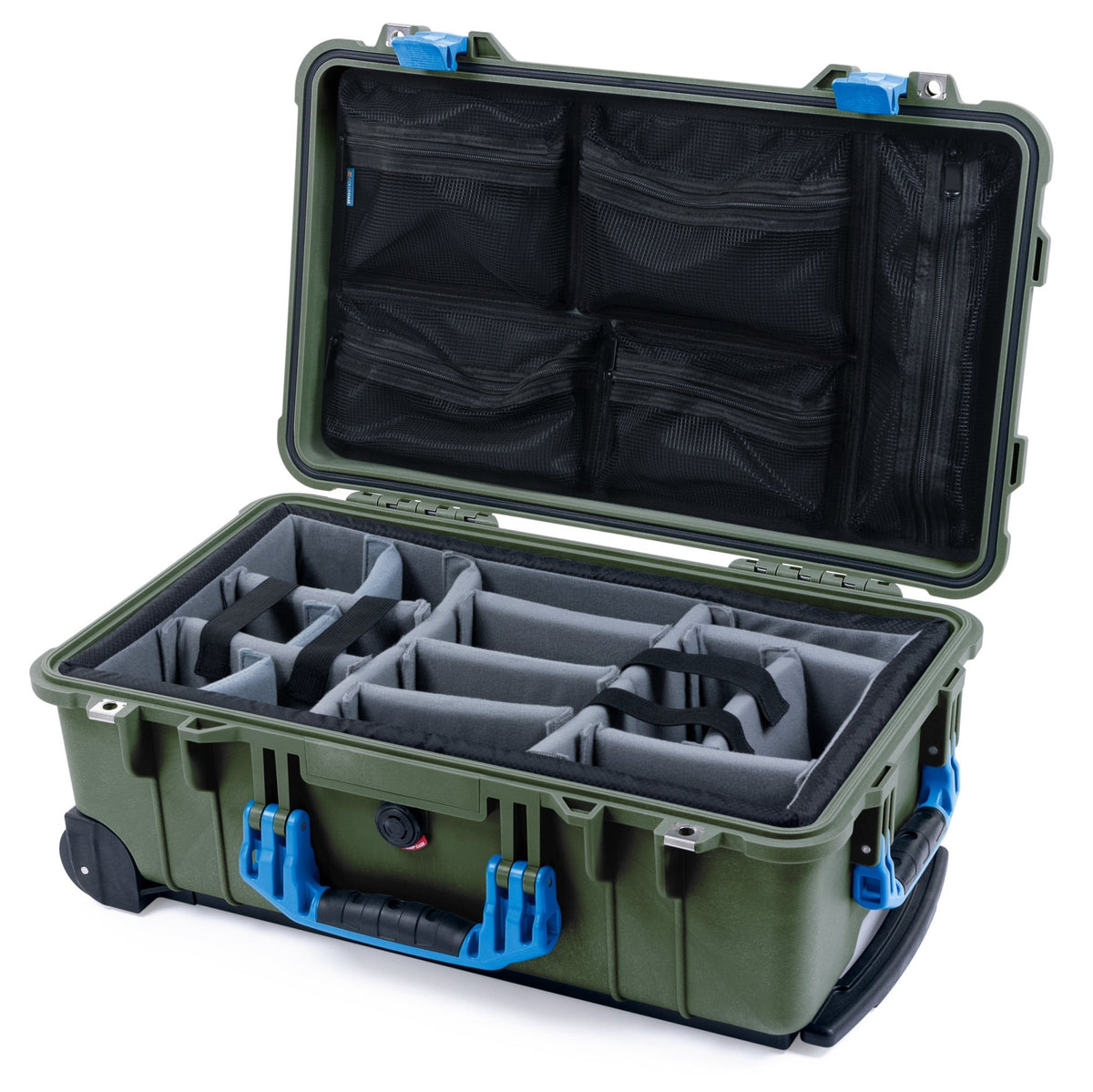 Pelican 1510 Case - OD Green &amp; Blue - Padded Microfiber Dividers / Mesh Lid Organizer