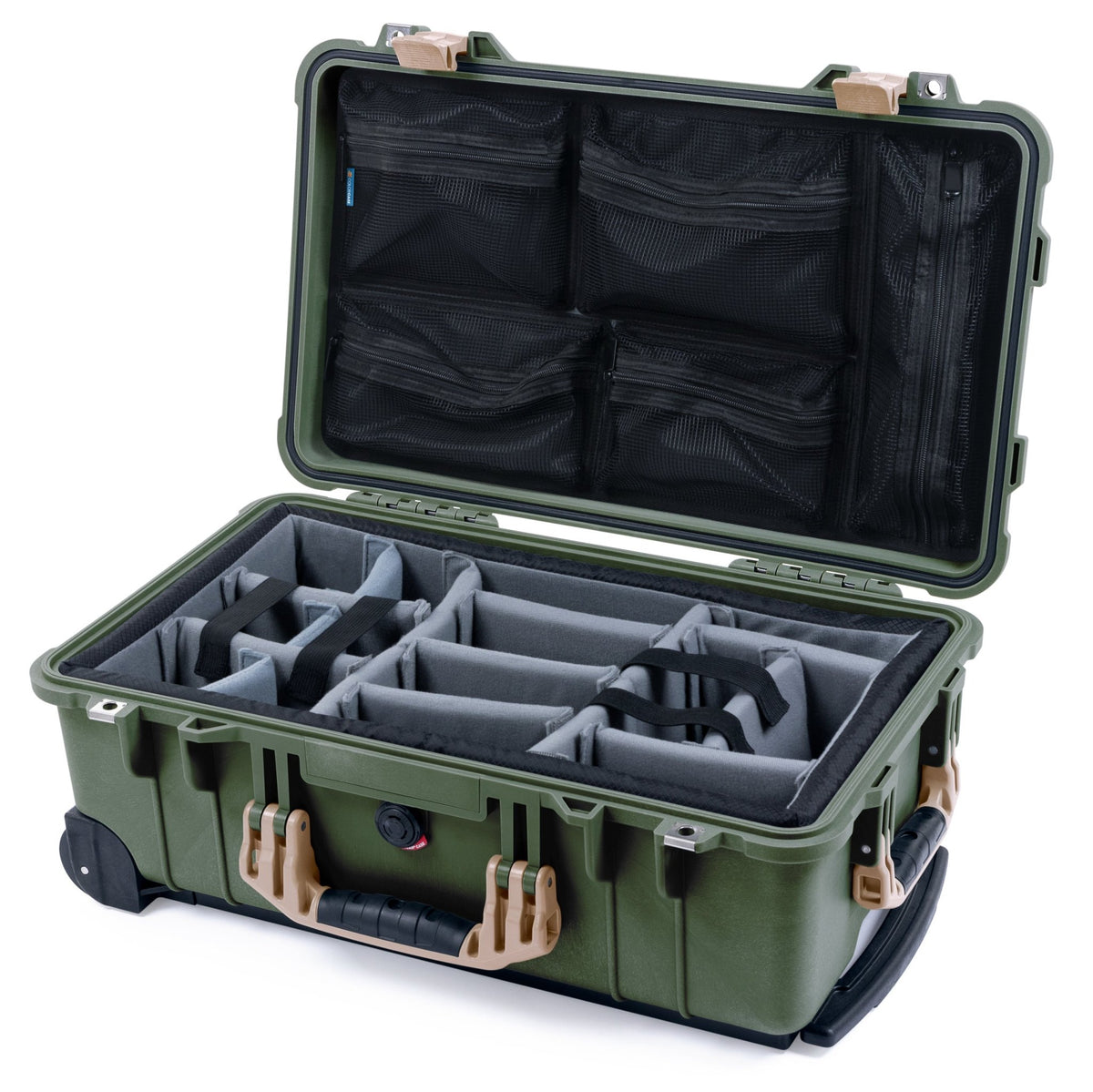 Pelican 1510 Case - OD Green &amp; Desert Tan - Padded Microfiber Dividers / Mesh Lid Organizer