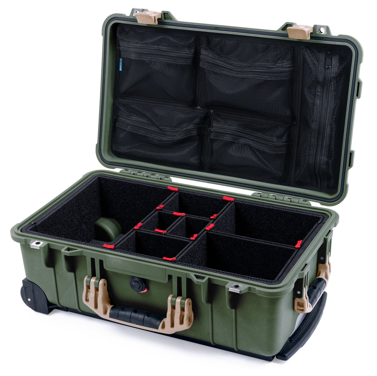 Pelican 1510 Case - OD Green &amp; Desert Tan - TrekPak Divider System / Mesh Lid Organizer