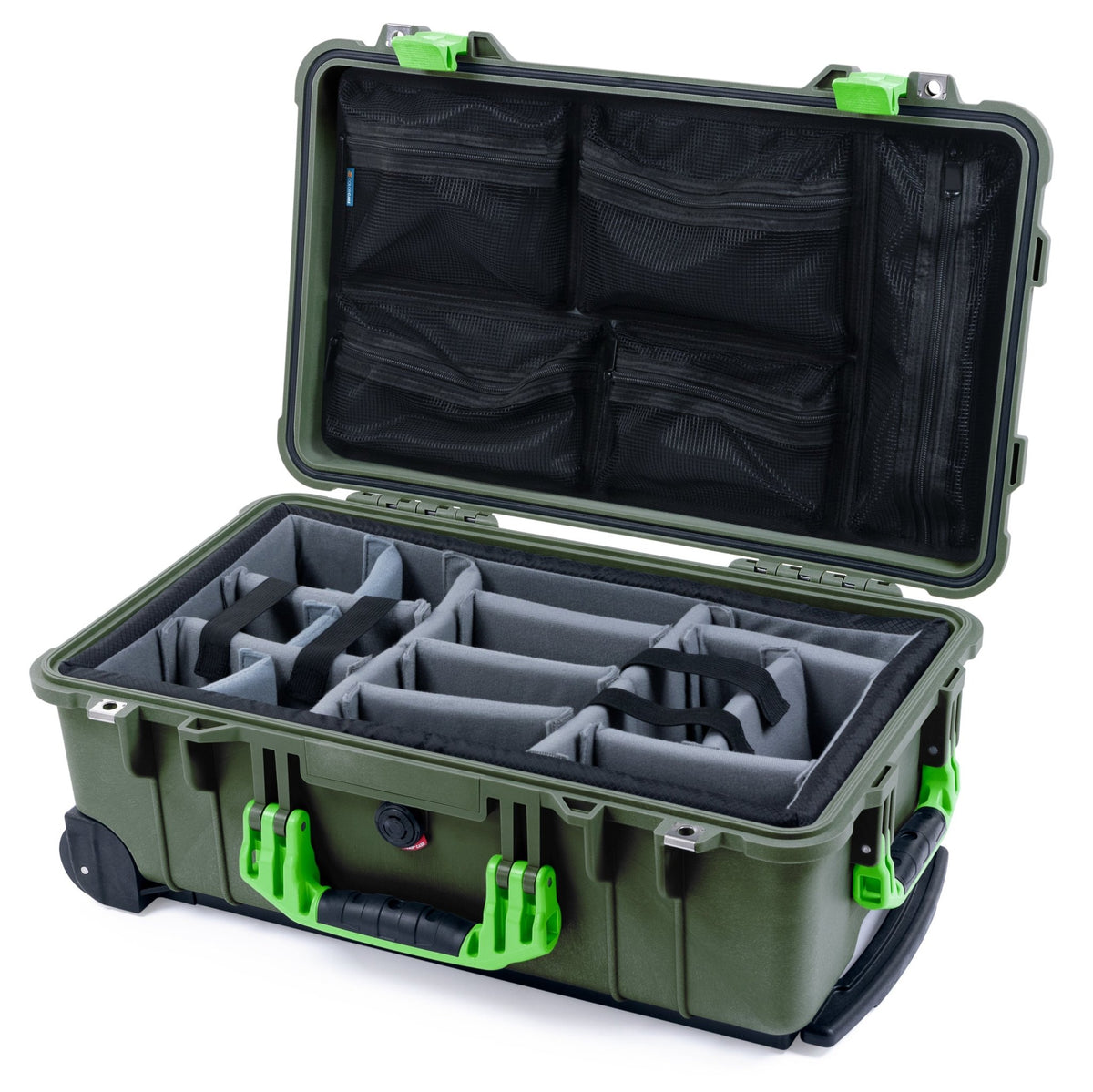 Pelican 1510 Case - OD Green &amp; Lime Green - Padded Microfiber Dividers / Mesh Lid Organizer