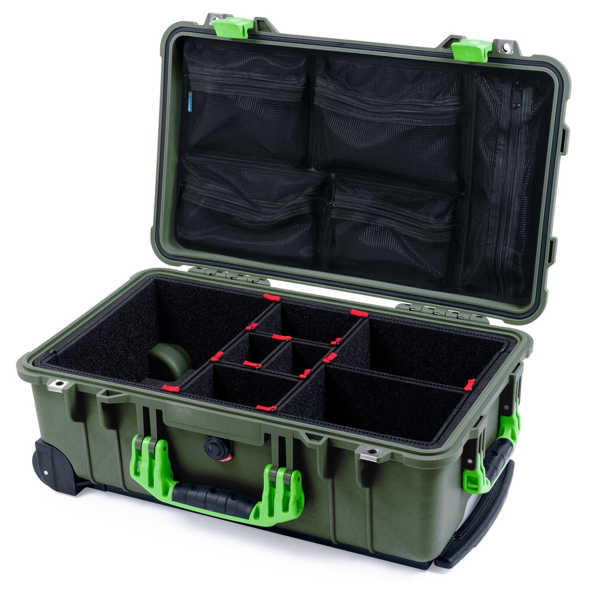 Pelican 1510 Case - OD Green &amp; Lime Green - TrekPak Divider System / Mesh Lid Organizer