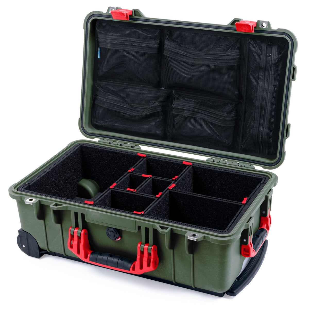 Pelican 1510 Case - OD Green &amp; Red - TrekPak Divider System / Mesh Lid Organizer
