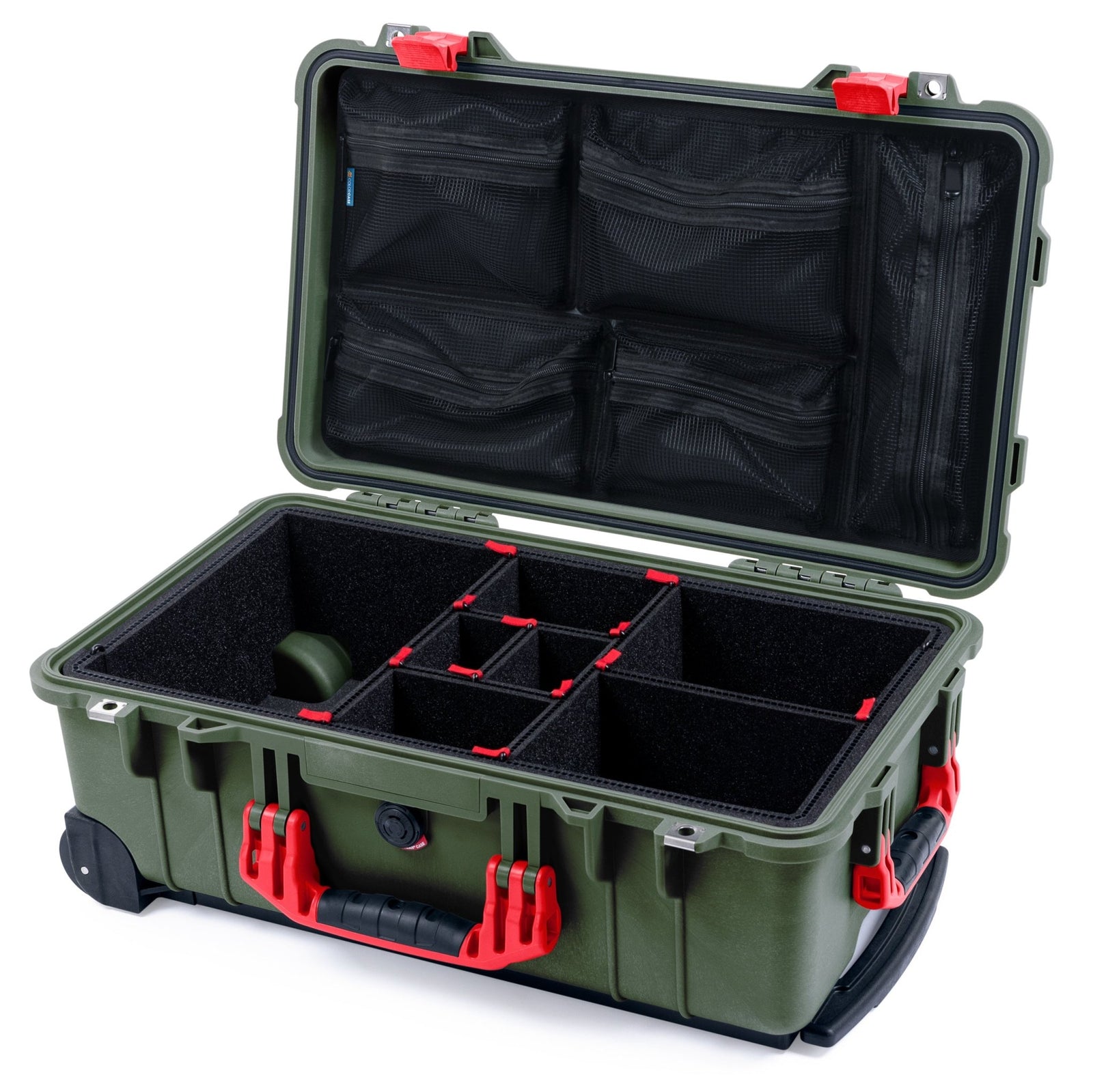Pelican 1510 Case - OD Green & Red - TrekPak Divider System / Mesh Lid Organizer
