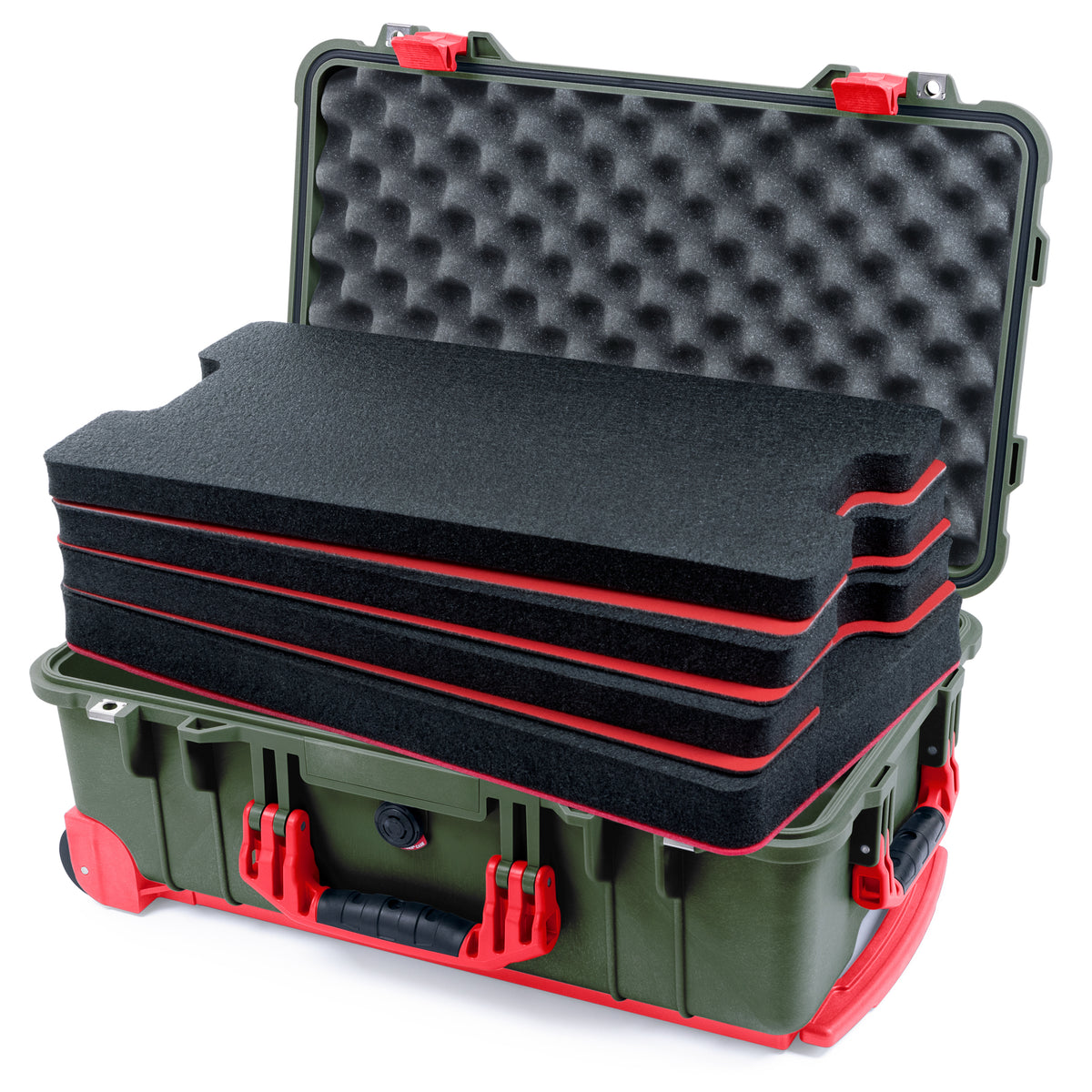 Pelican 1510 Case - OD Green & Red Trolley