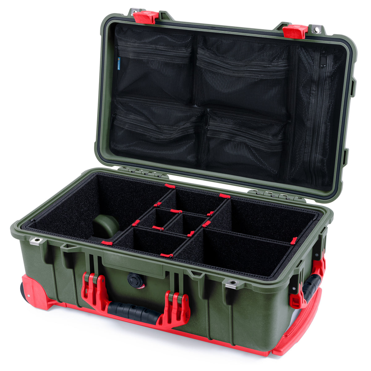 Pelican 1510 Case - OD Green & Red Trolley