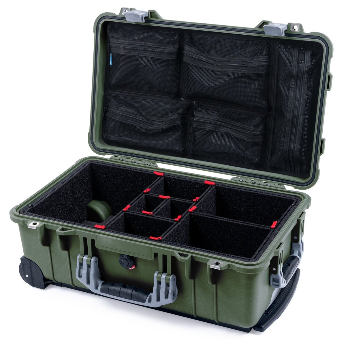 Pelican 1510 Case - OD Green &amp; Silver - TrekPak Divider System / Mesh Lid Organizer