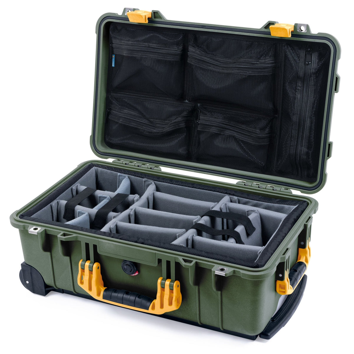 Pelican 1510 Case - OD Green &amp; Yellow - Padded Microfiber Dividers / Mesh Lid Organizer