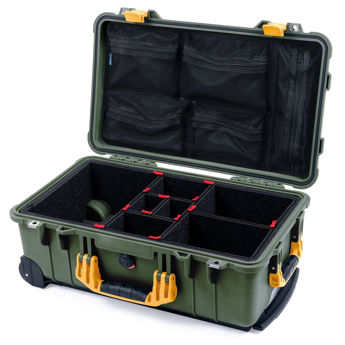 Pelican 1510 Case - OD Green &amp; Yellow - TrekPak Divider System / Mesh Lid Organizer