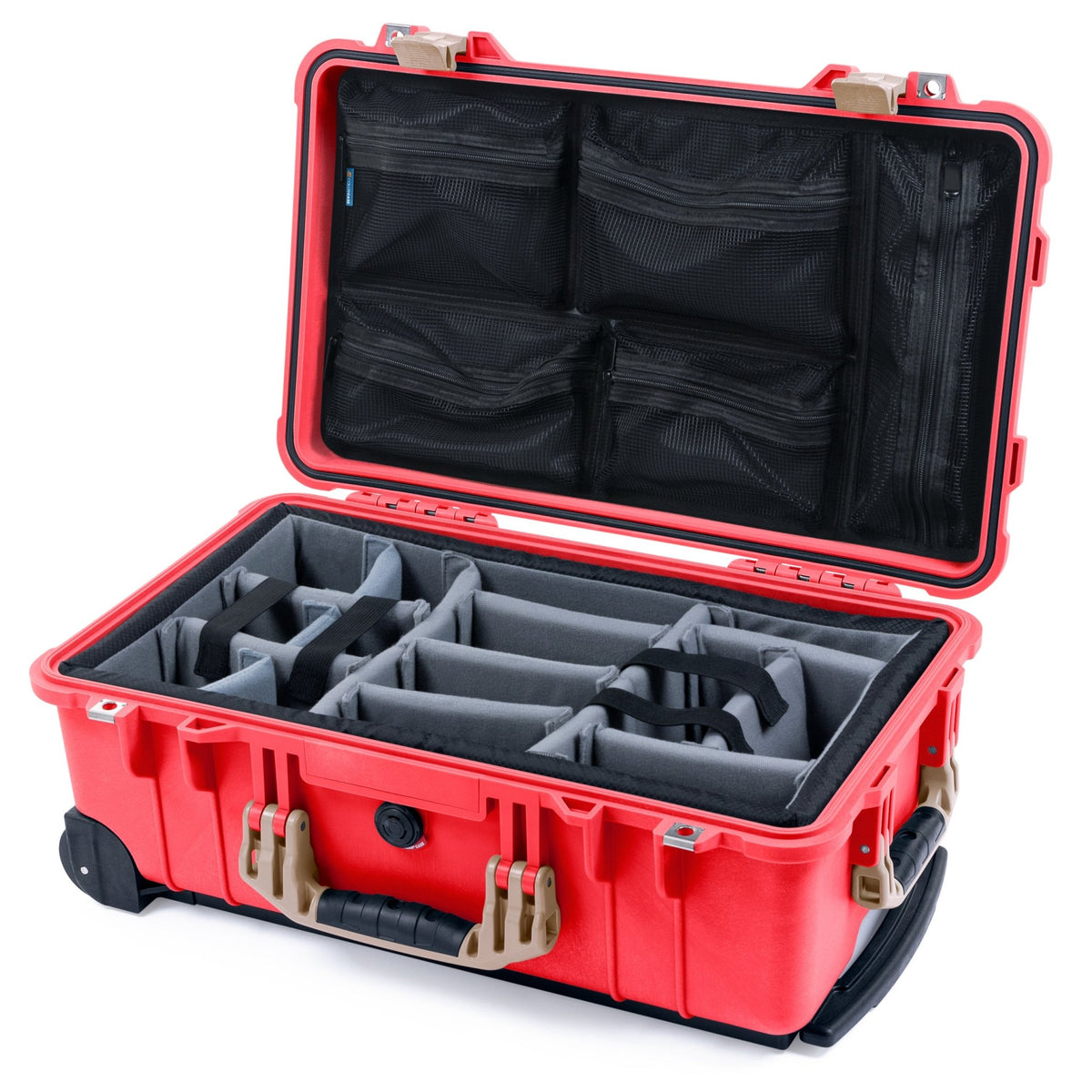 Pelican 1510 Case - Red &amp; Desert Tan - Padded Microfiber Dividers / Mesh Lid Organizer