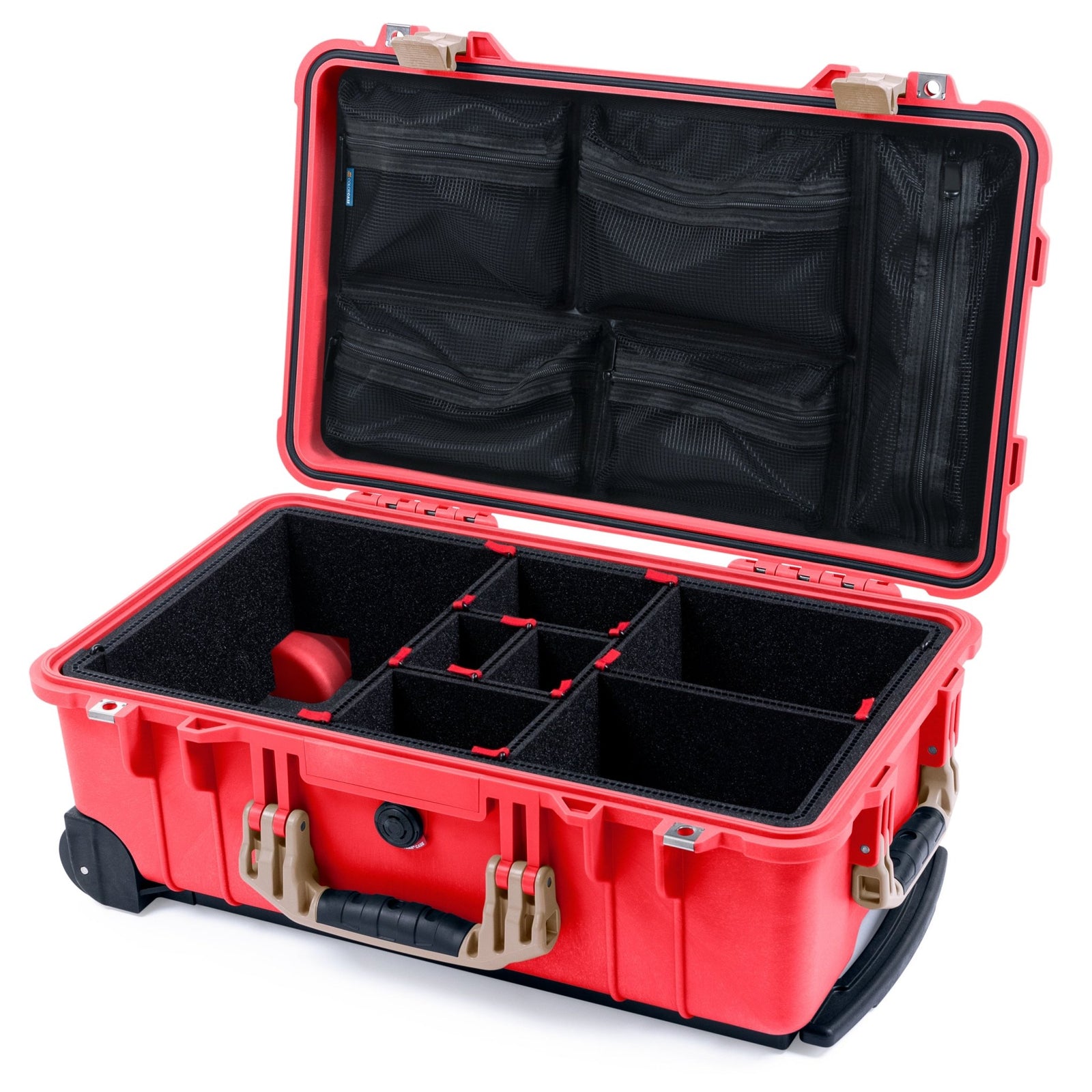 Pelican 1510 Case - Red & Desert Tan - TrekPak Divider System / Mesh Lid Organizer