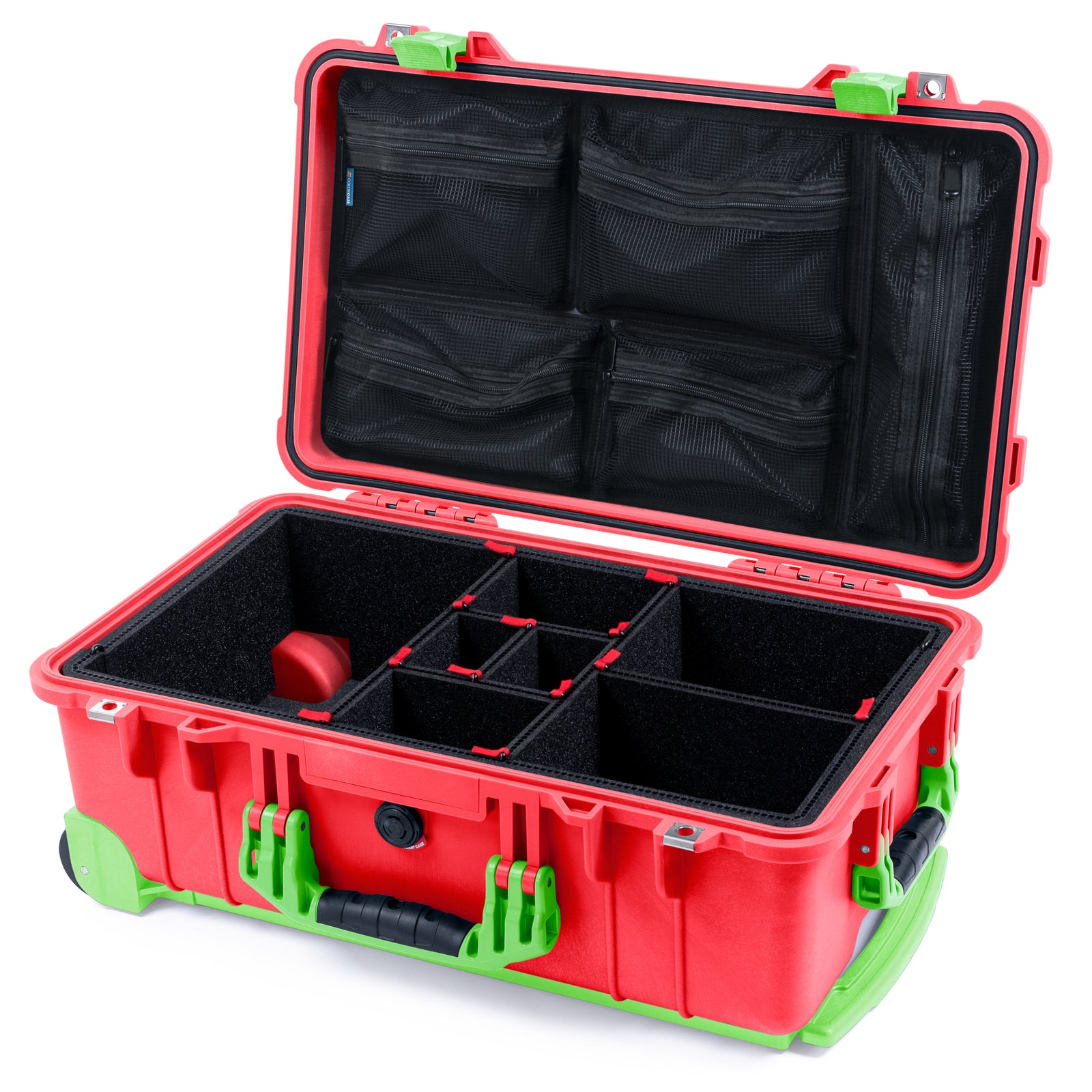 Pelican 1510 Case - Red & Lime Green Trolley