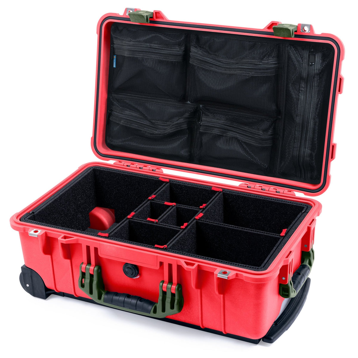 Pelican 1510 Case - Red &amp; OD Green - TrekPak Divider System / Mesh Lid Organizer