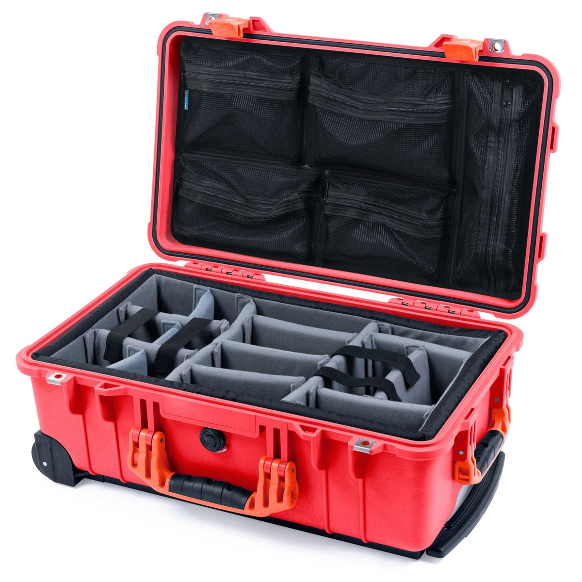 Pelican 1510 Case - Red &amp; Orange - Padded Microfiber Dividers / Mesh Lid Organizer