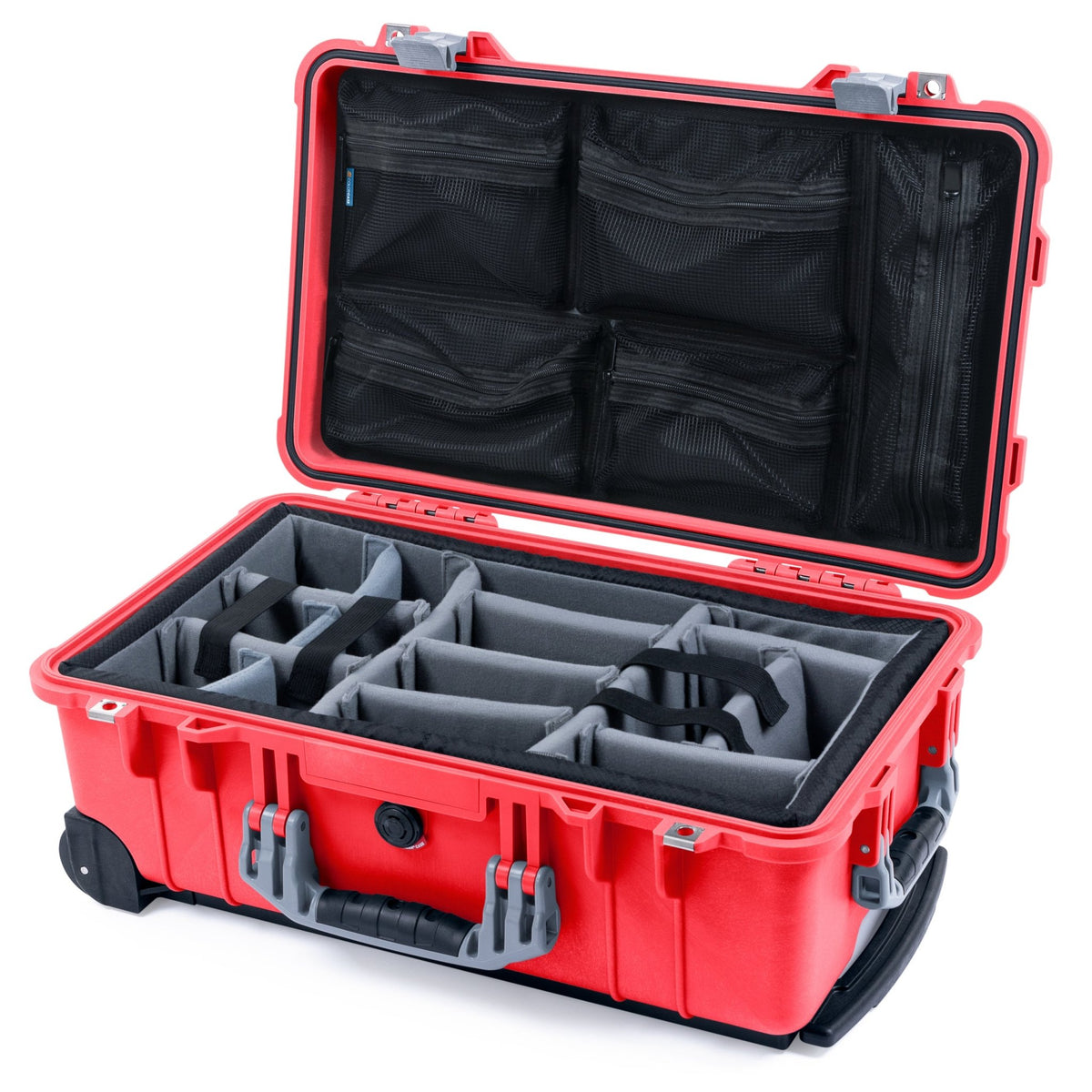 Pelican 1510 Case - Red &amp; Silver - Padded Microfiber Dividers / Mesh Lid Organizer