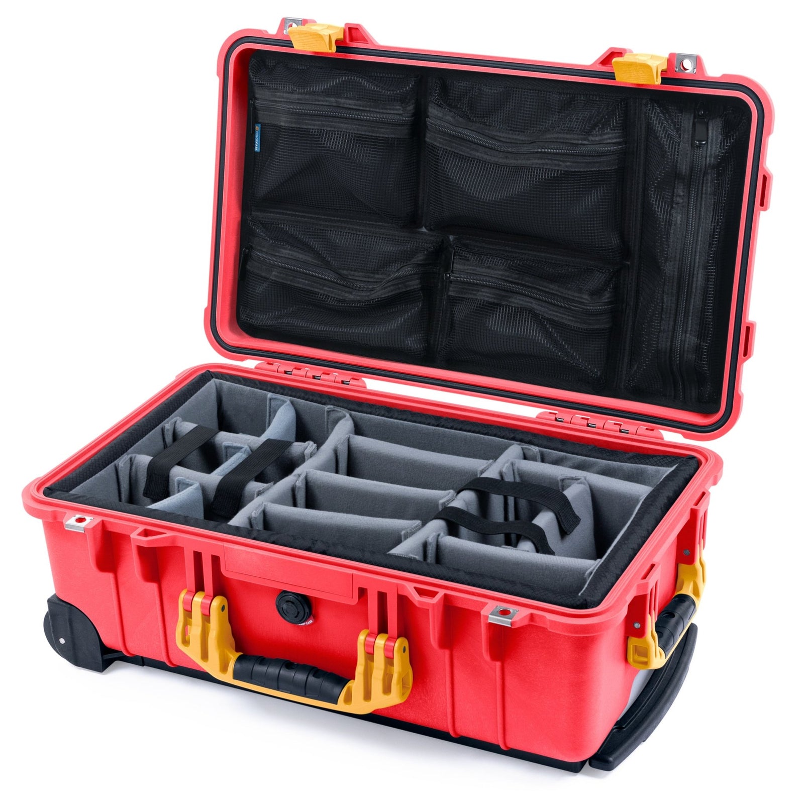 Pelican 1510 Case - Red & Yellow - Padded Microfiber Dividers / Mesh Lid Organizer