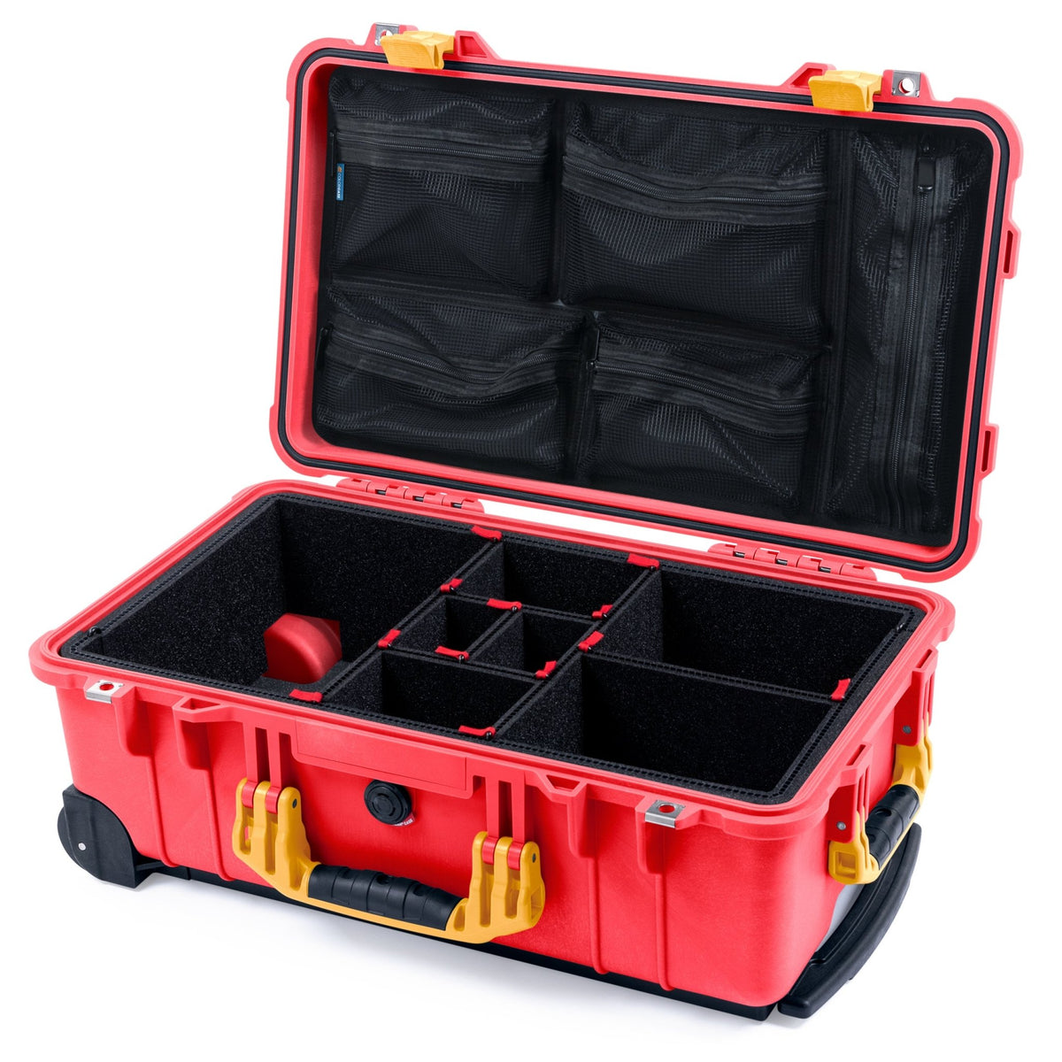 Pelican 1510 Case - Red &amp; Yellow - TrekPak Divider System / Mesh Lid Organizer