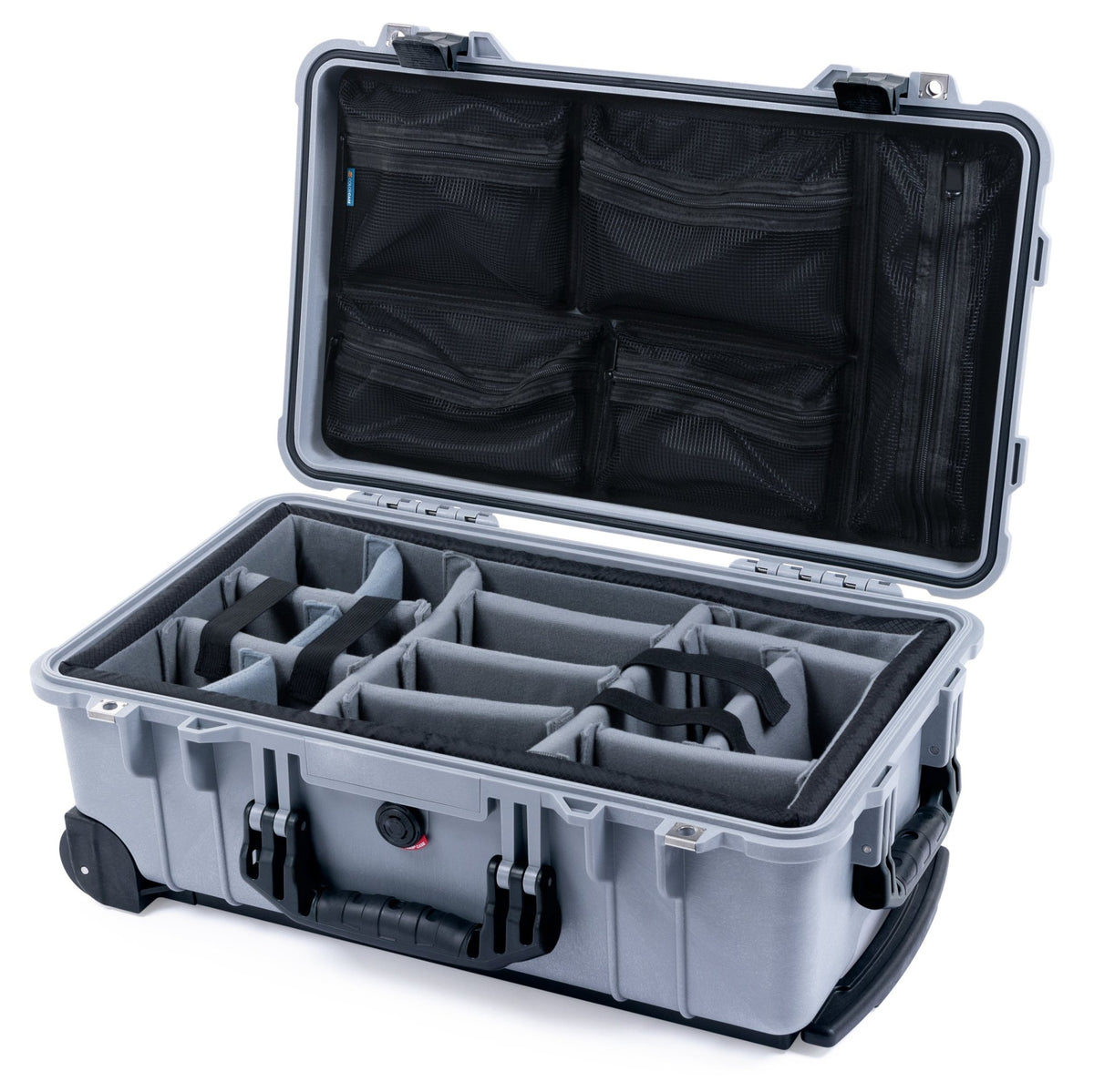 Pelican 1510 Case - Silver &amp; Black - Padded Microfiber Dividers / Mesh Lid Organizer