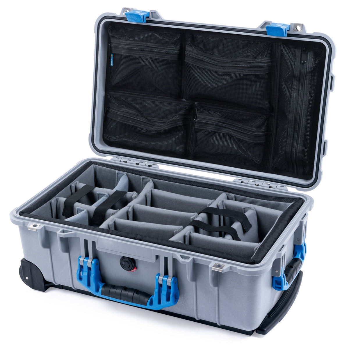 Pelican 1510 Case - Silver &amp; Blue - Padded Microfiber Dividers / Mesh Lid Organizer
