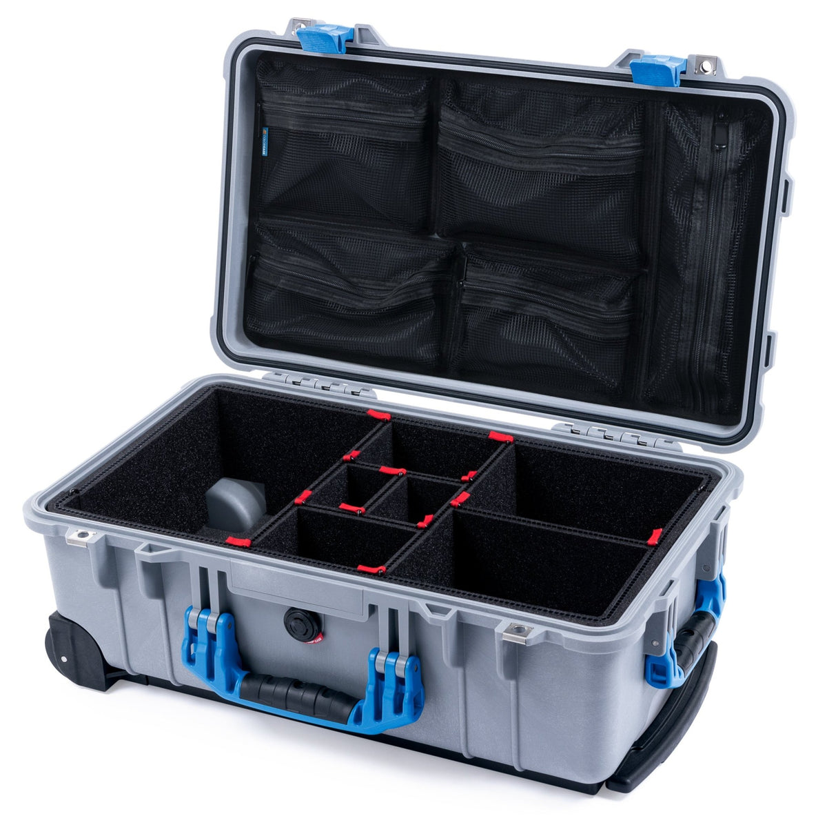 Pelican 1510 Case - Silver &amp; Blue - TrekPak Divider System / Mesh Lid Organizer