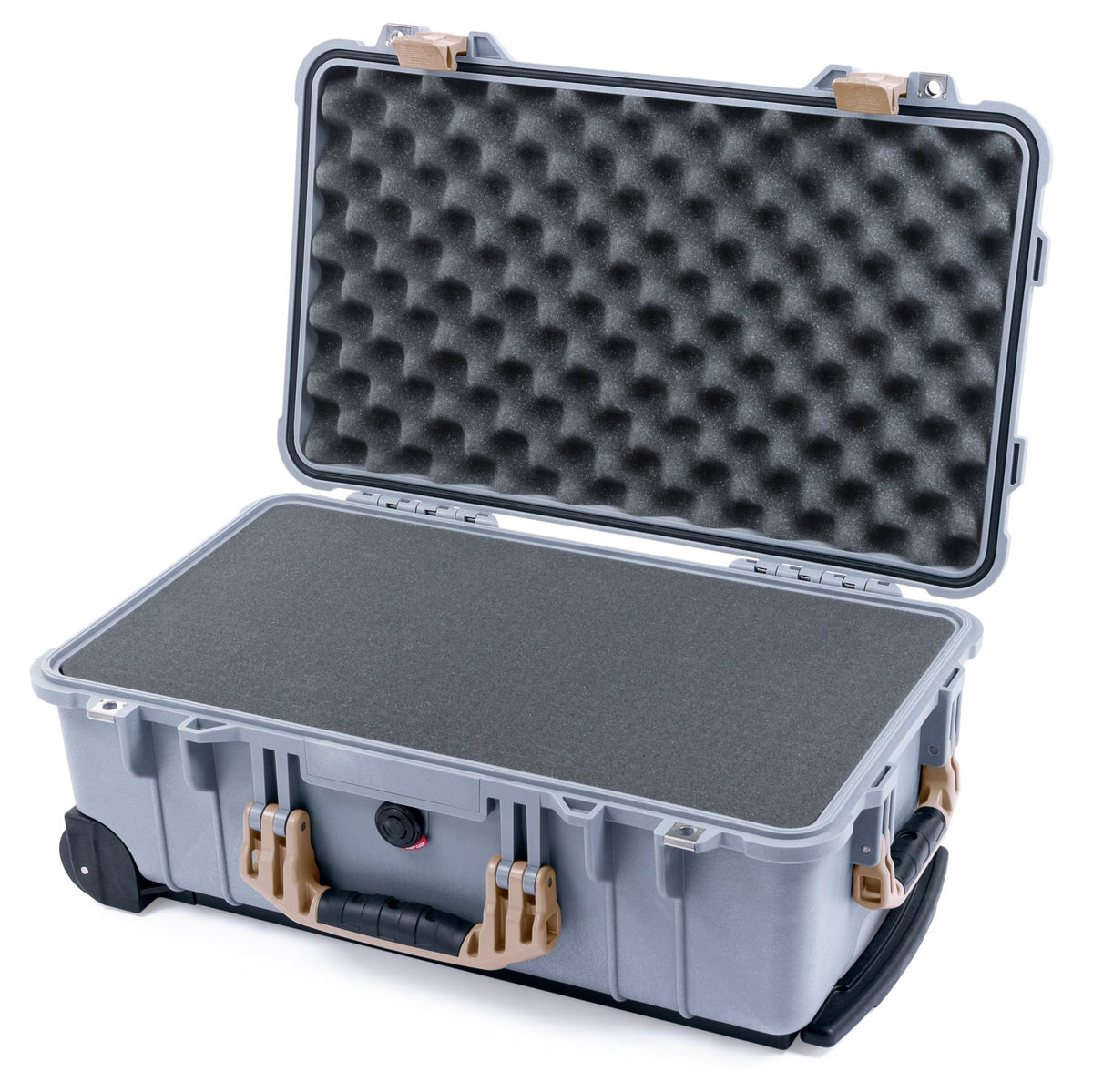 Pelican 1510 Case - Silver &amp; Desert Tan - Pick &amp; Pluck Foam / Convolute Lid Foam