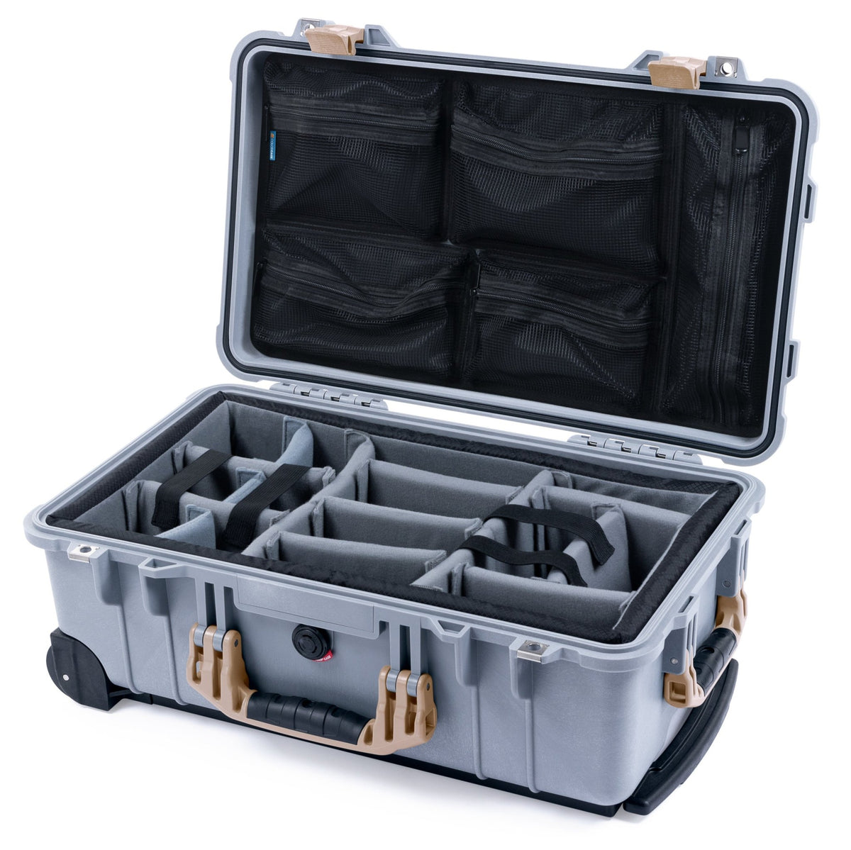 Pelican 1510 Case - Silver &amp; Desert Tan - Padded Microfiber Dividers / Mesh Lid Organizer