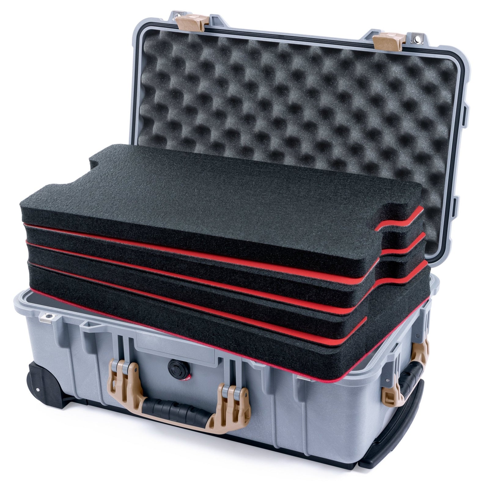 Pelican 1510 Case - Silver & Desert Tan - DIY Tool Foam Kit / Convolute Lid Foam