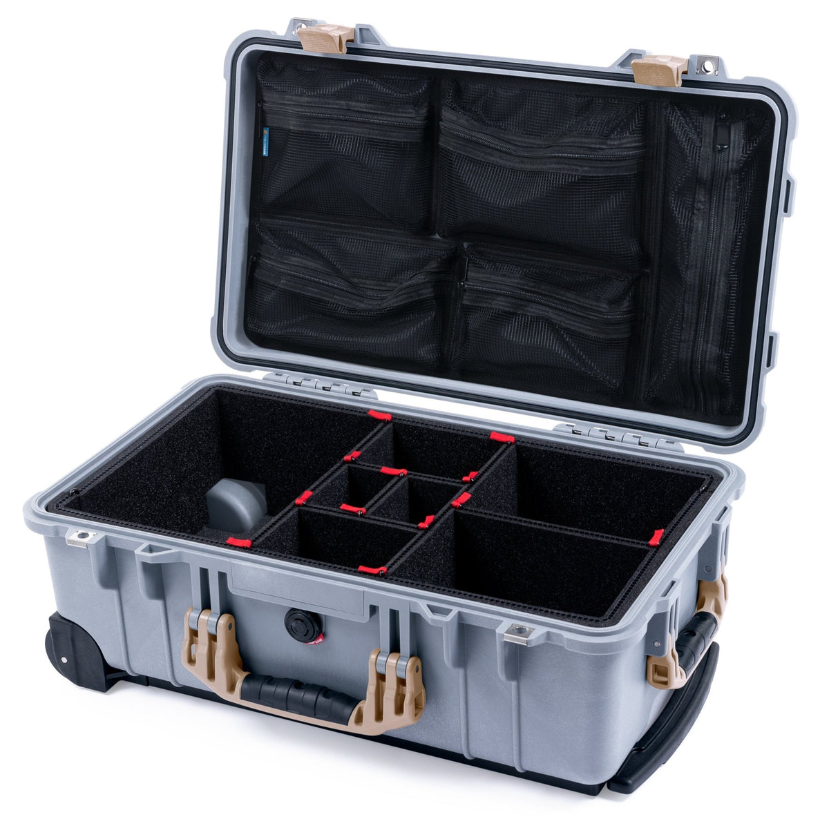 Pelican 1510 Case - Silver &amp; Desert Tan - TrekPak Divider System / Mesh Lid Organizer