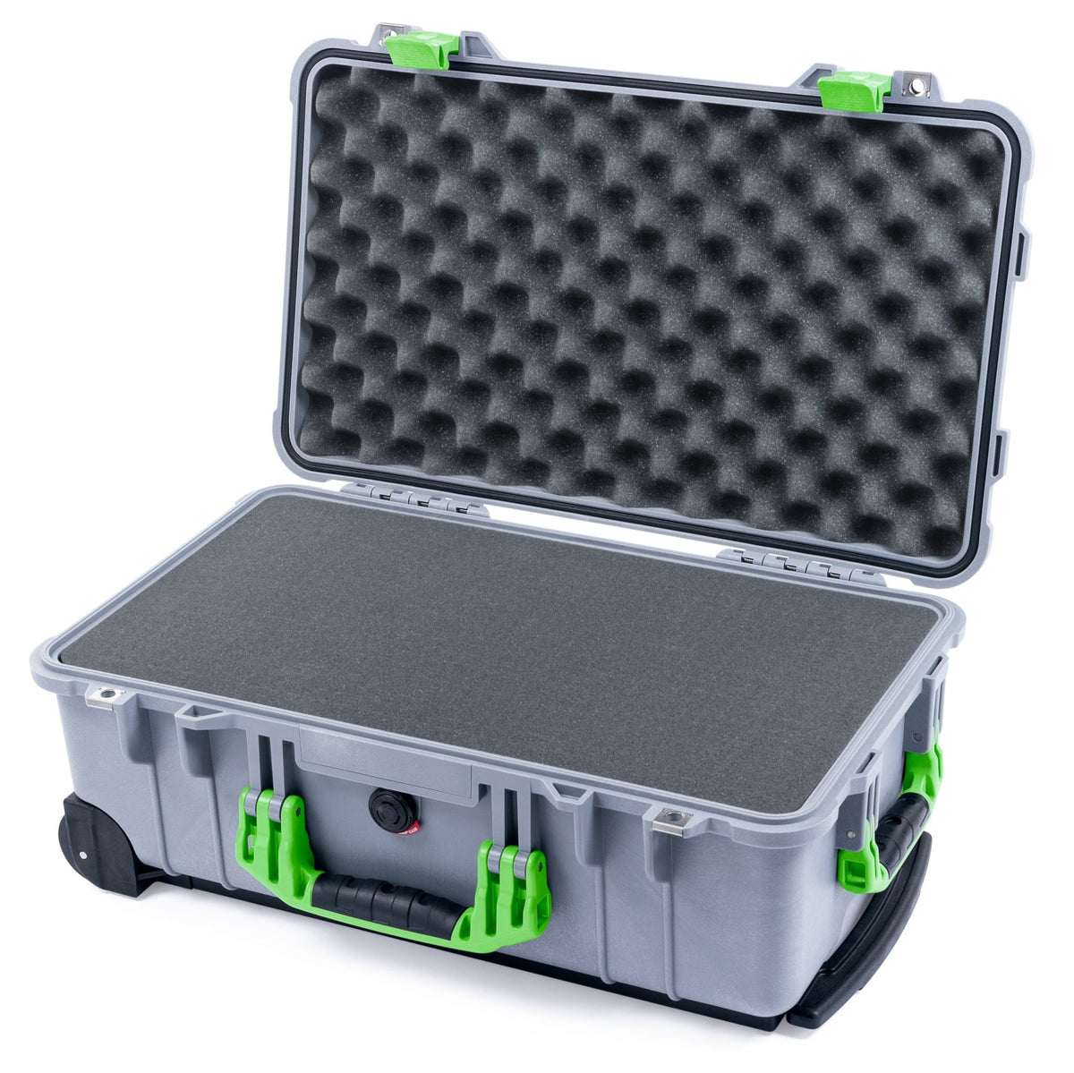 Pelican 1510 Case - Silver &amp; Lime Green - Pick &amp; Pluck Foam / Convolute Lid Foam