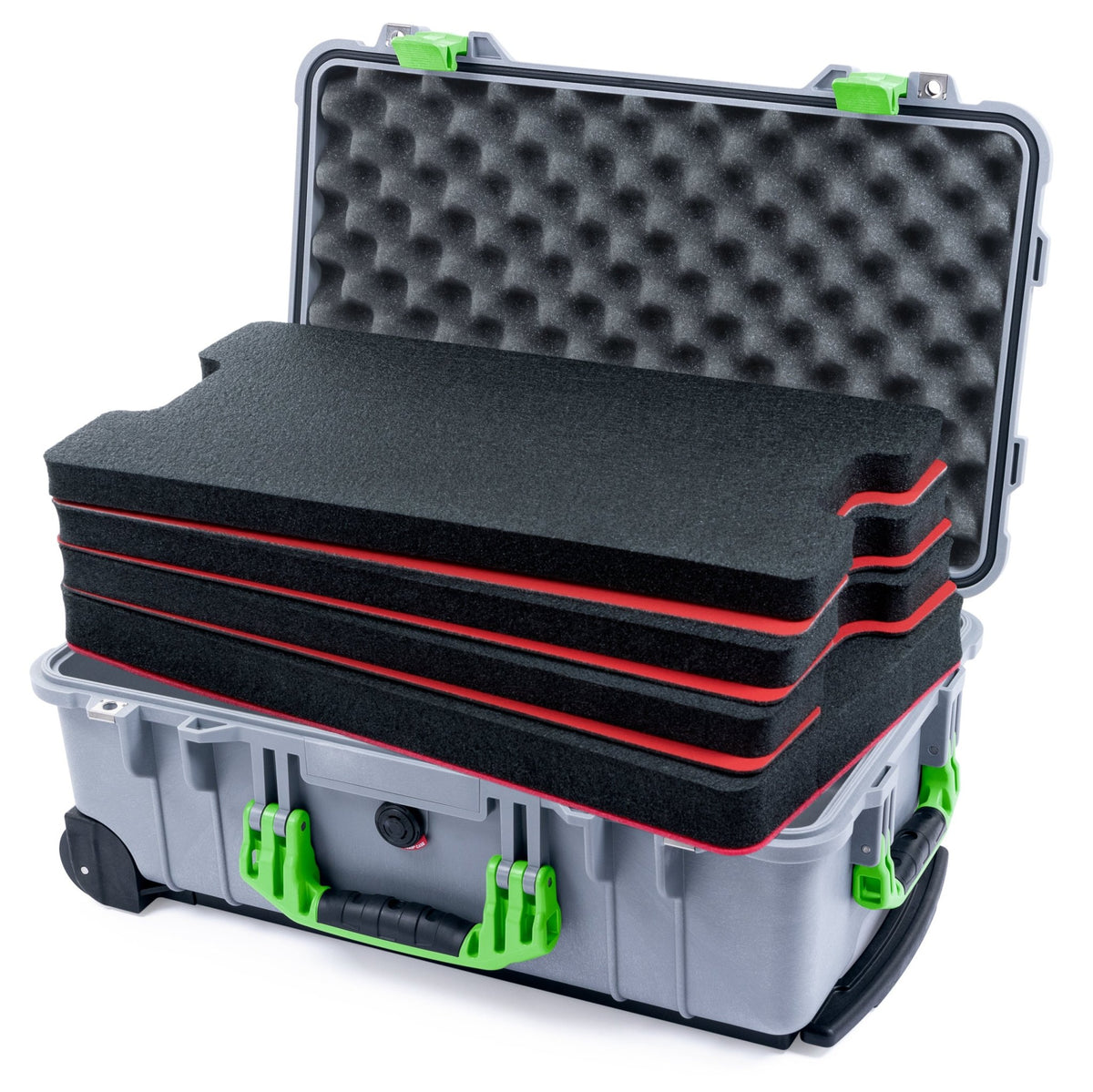 Pelican 1510 Case - Silver &amp; Lime Green - DIY Tool Foam Kit / Convolute Lid Foam