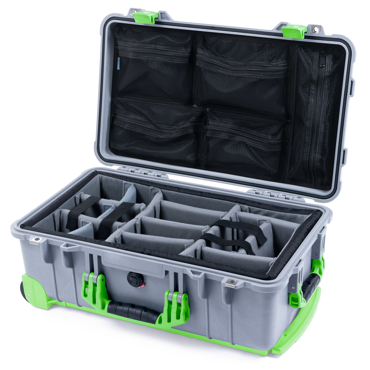 Pelican 1510 Case - Silver & Lime Green Trolley