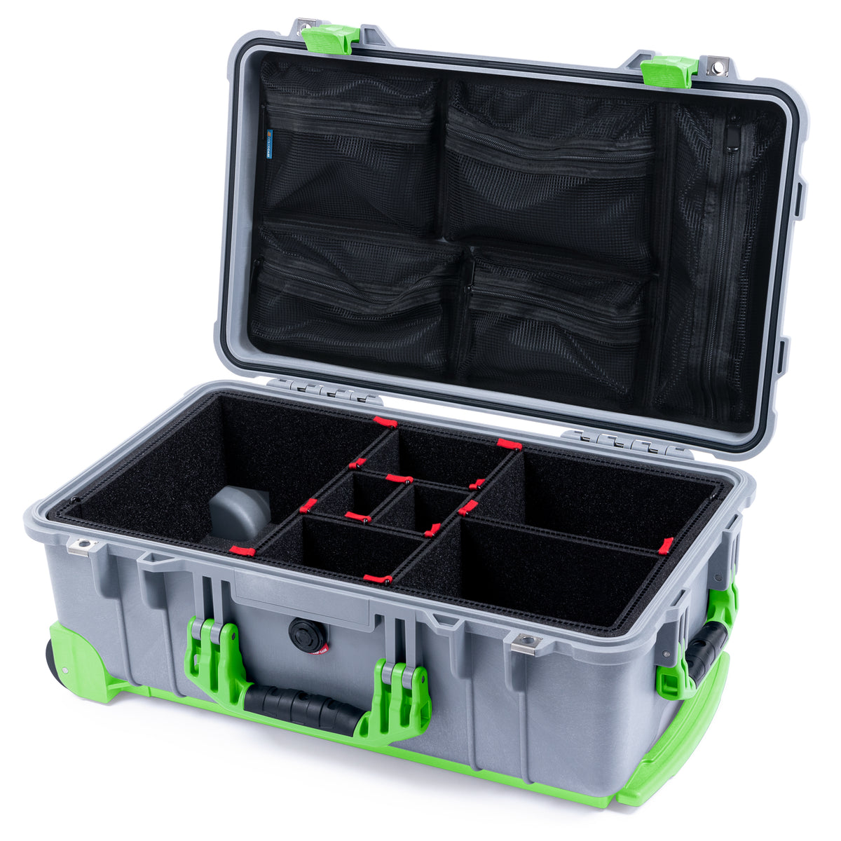 Pelican 1510 Case - Silver & Lime Green Trolley