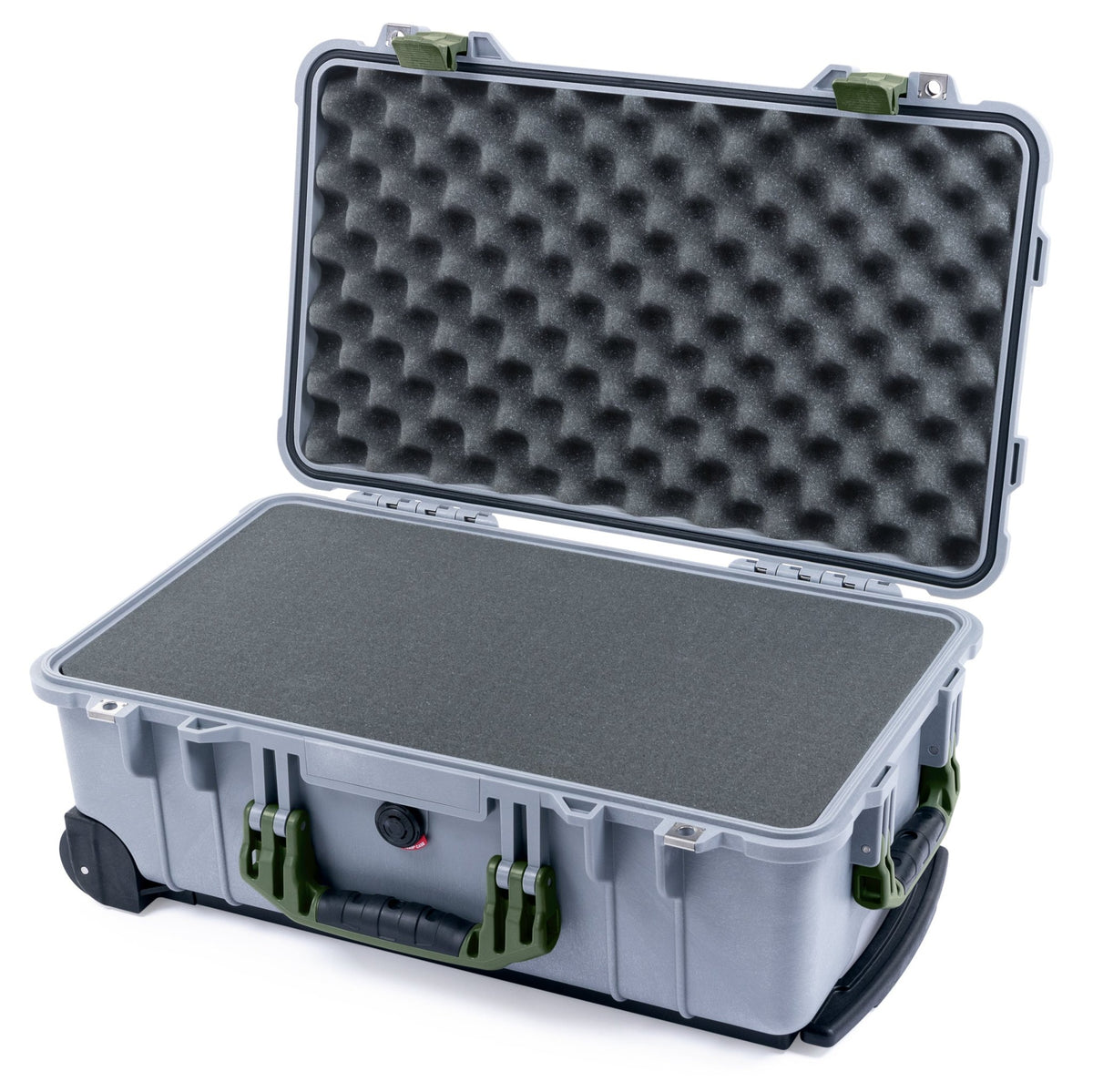 Pelican 1510 Case - Silver &amp; OD Green - Pick &amp; Pluck Foam / Convolute Lid Foam