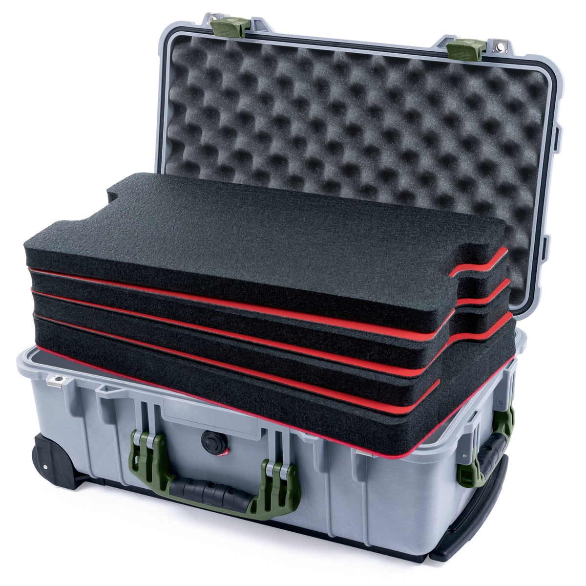 Pelican 1510 Case - Silver &amp; OD Green - DIY Tool Foam Kit / Convolute Lid Foam