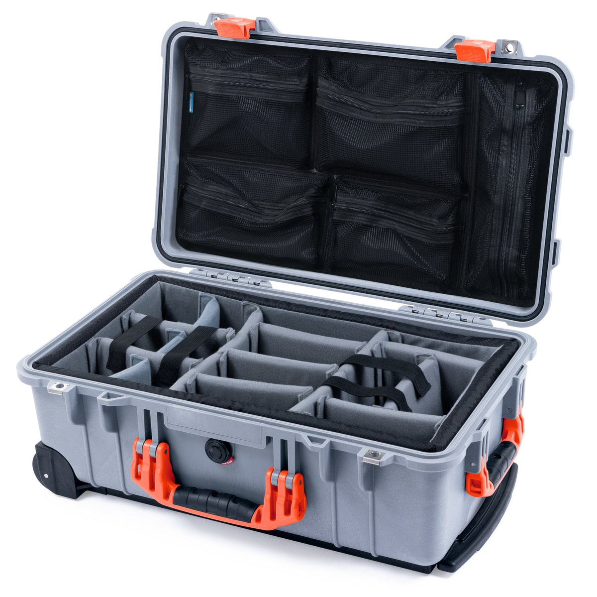 Pelican 1510 Case - Silver &amp; Orange - Padded Microfiber Dividers / Mesh Lid Organizer