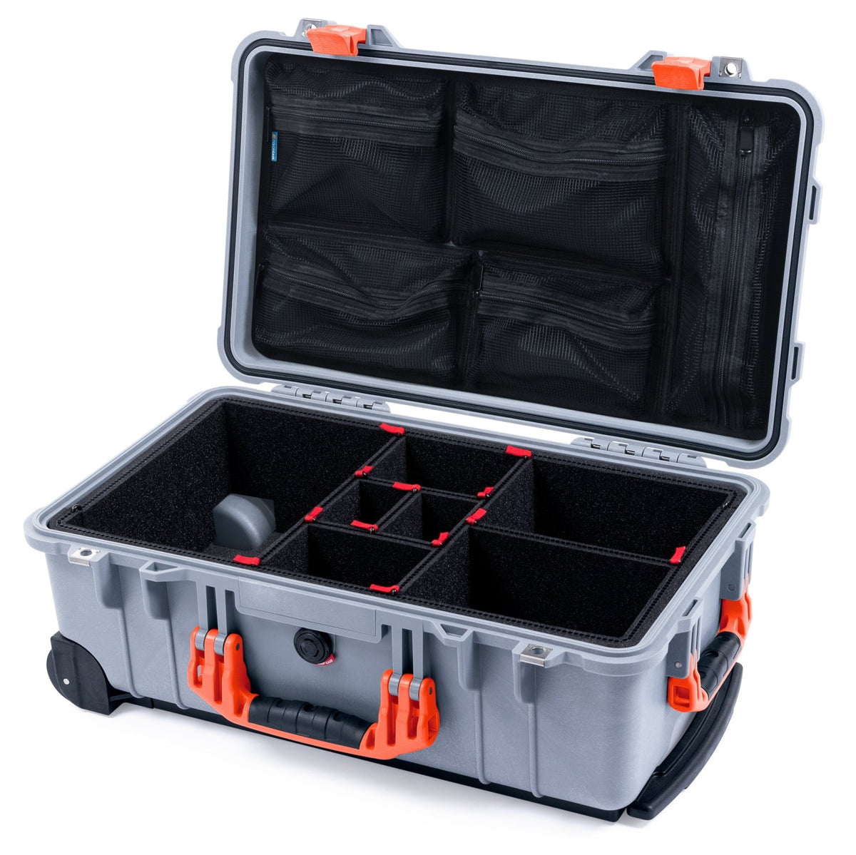 Pelican 1510 Case - Silver &amp; Orange - TrekPak Divider System / Mesh Lid Organizer