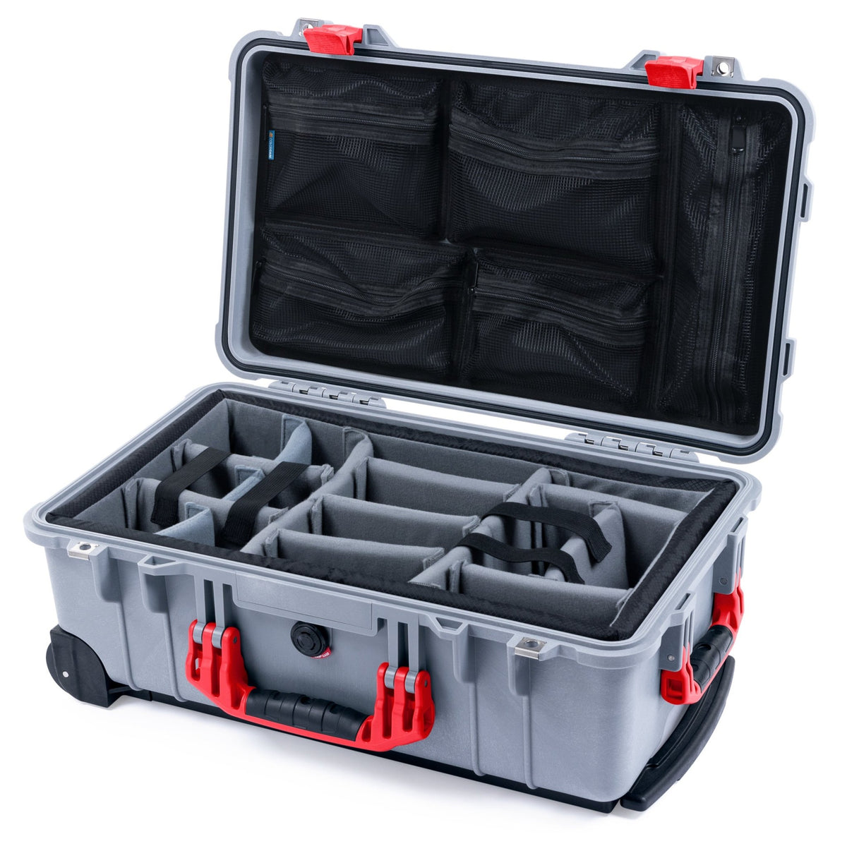 Pelican 1510 Case - Silver &amp; Red - Padded Microfiber Dividers / Mesh Lid Organizer