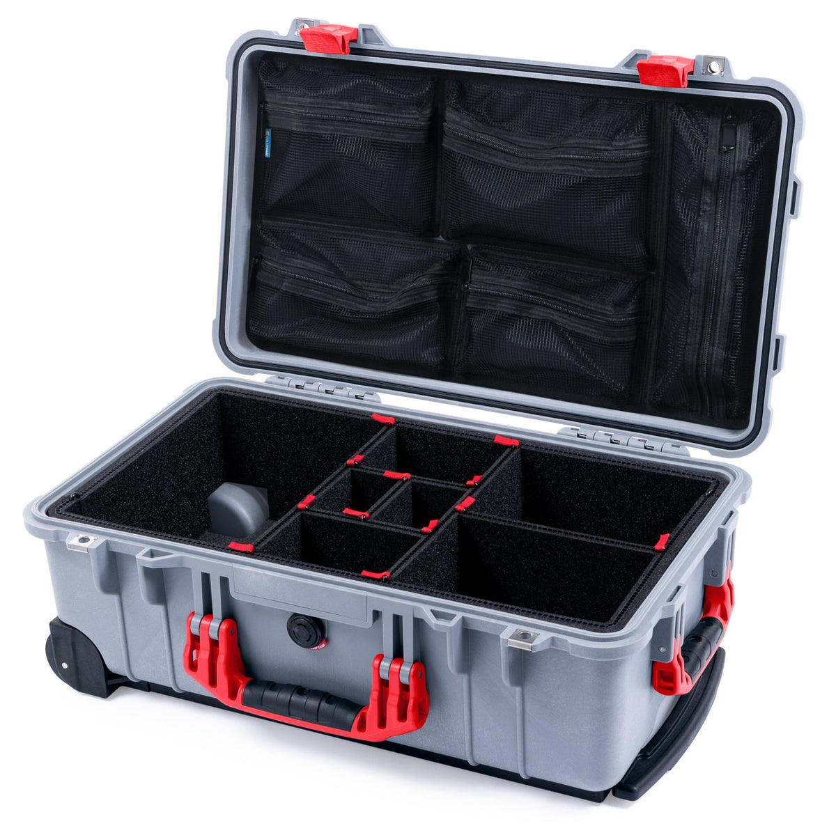 Pelican 1510 Case - Silver &amp; Red - TrekPak Divider System / Mesh Lid Organizer