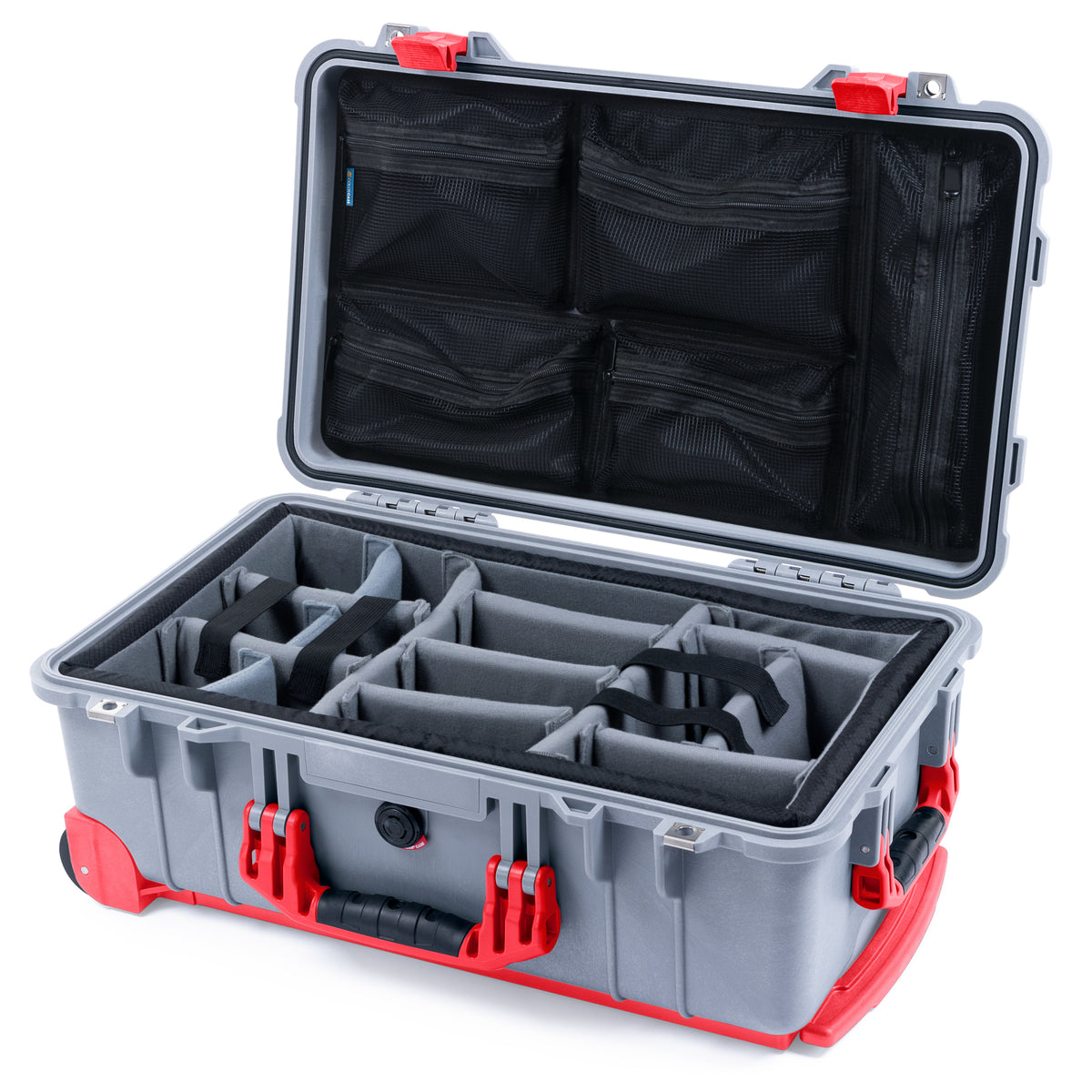 Pelican 1510 Case - Silver & Red Trolley