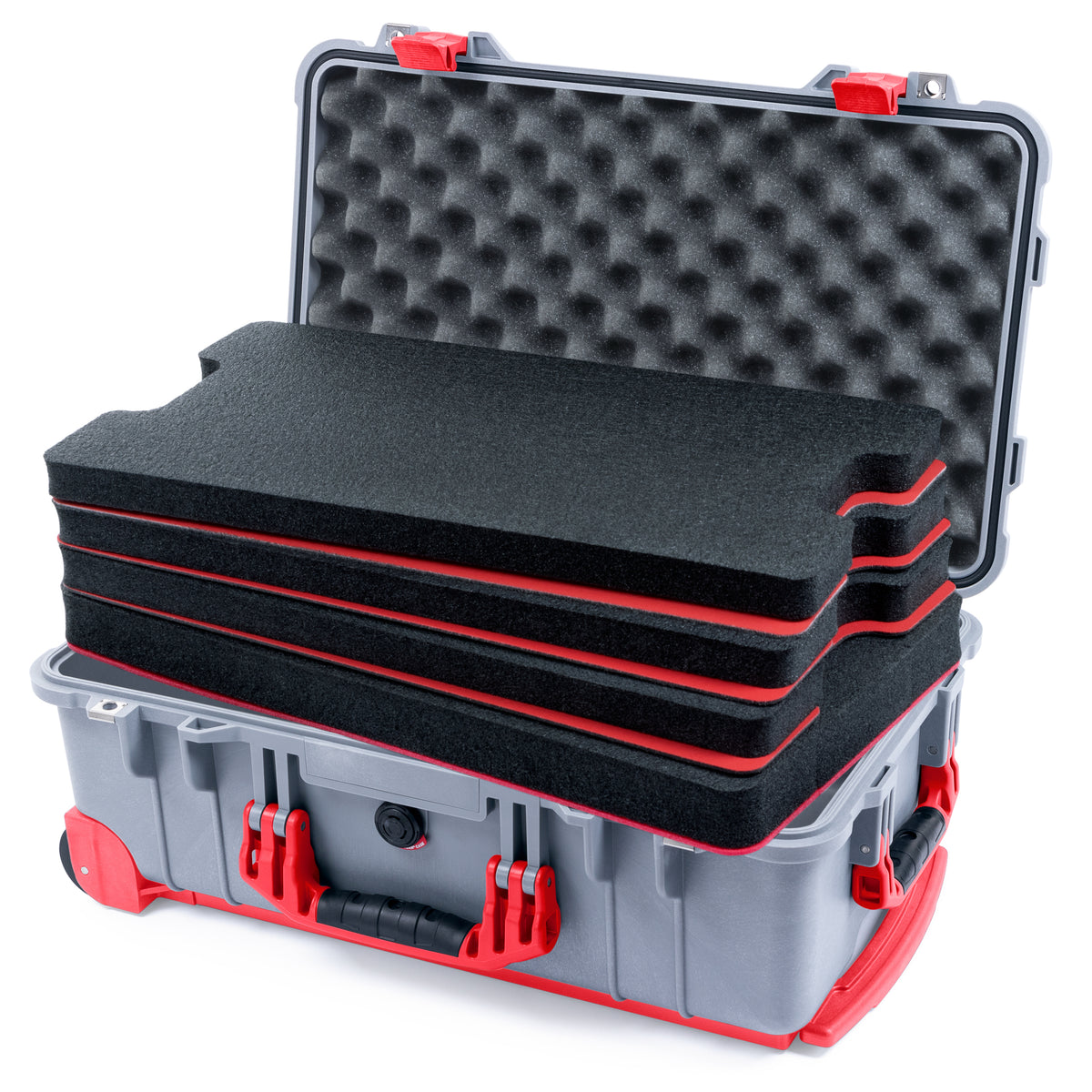 Pelican 1510 Case - Silver & Red Trolley