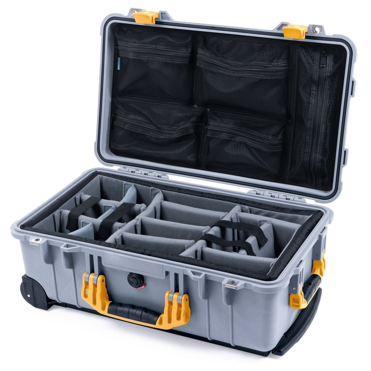 Pelican 1510 Case - Silver &amp; Yellow - Padded Microfiber Dividers / Mesh Lid Organizer